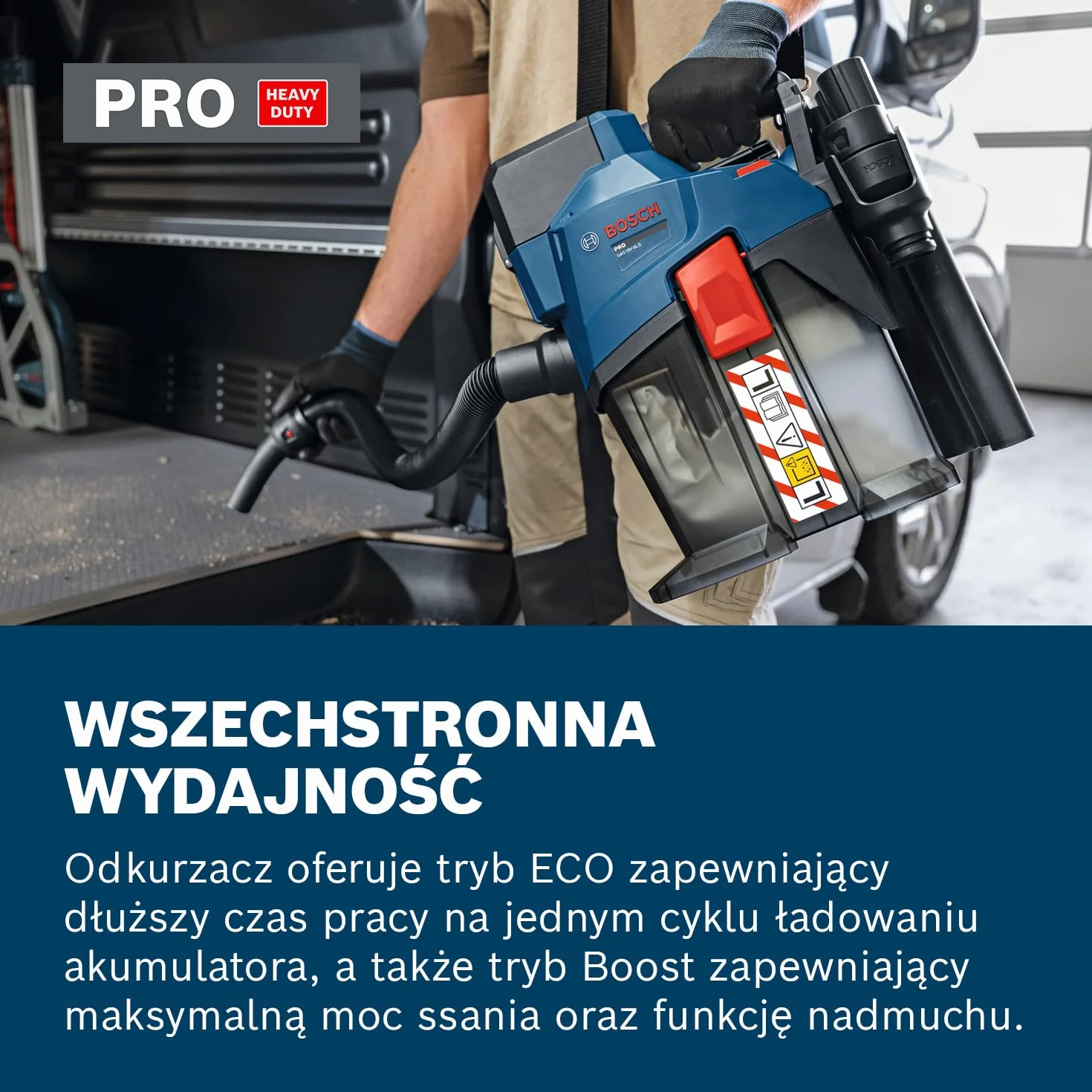 Bosch PRO 18V System Odkurzacz akumulatorowy GAS18V-6LS (elastyczny wąż, kolanko, dysza do fug, dysza do podłóg, adapter do elektronarzędzi, rury, worek włókninowy)