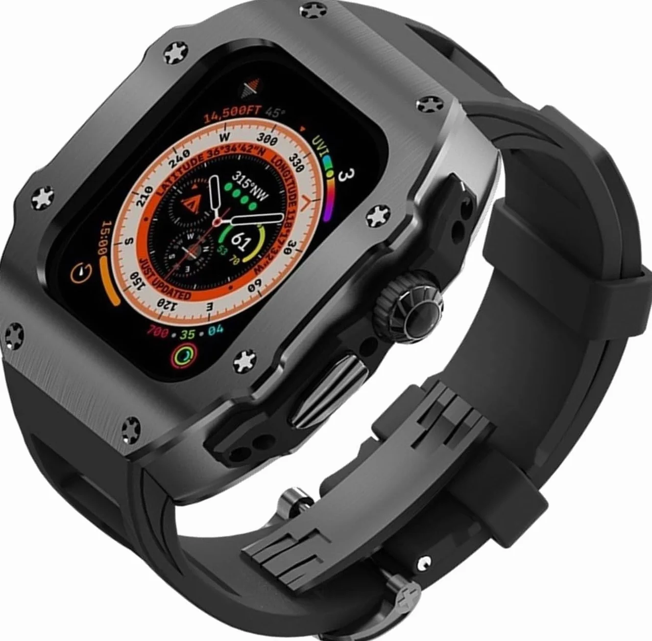 SCHIK Etui do Apple Watch Series Ultra 2 49 mm, pasek fluorowy, metalowa ramka odporne na wstrząsy