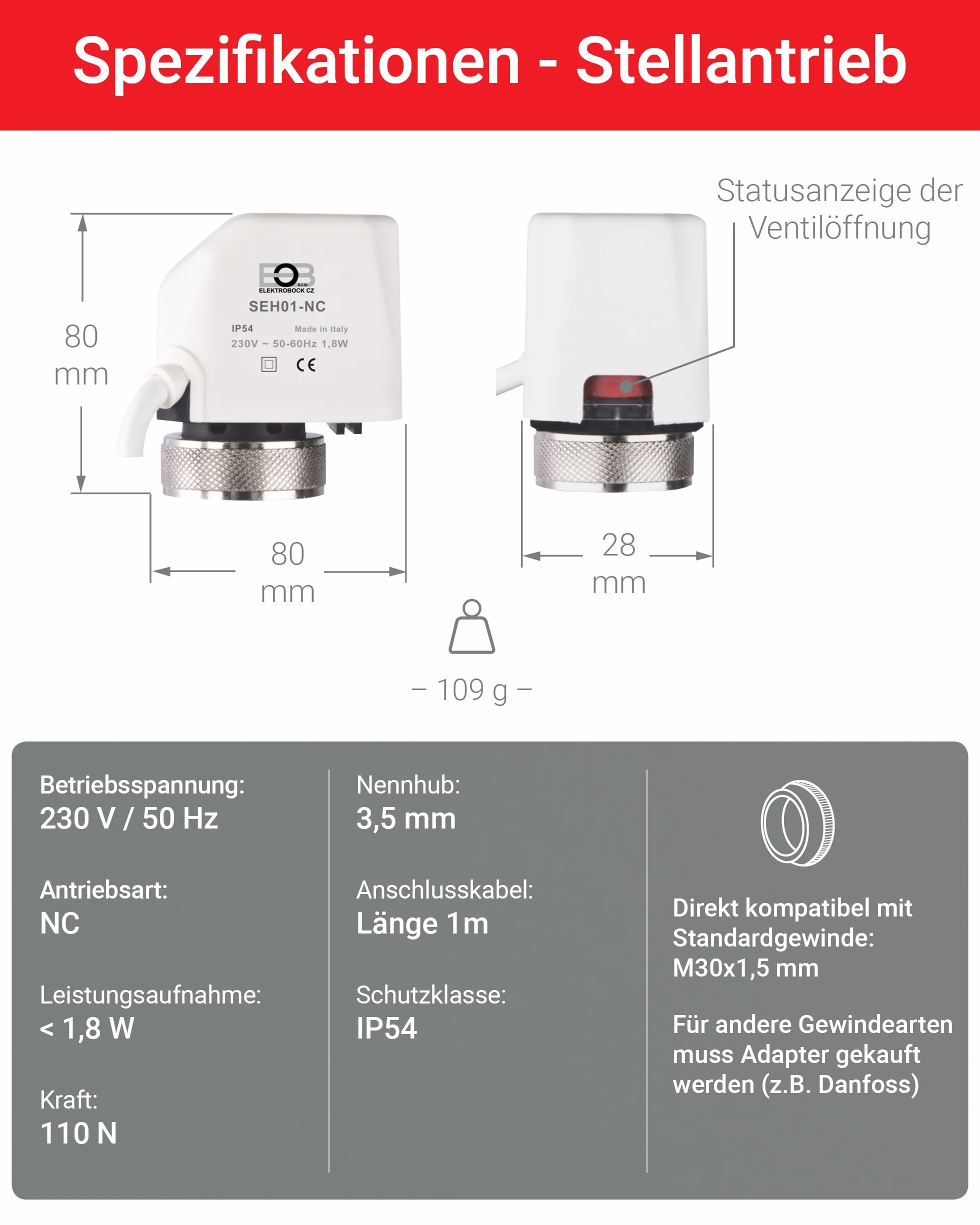 Elektrobock PT14-HT-SEH termostat pokojowy i siłownik zestaw