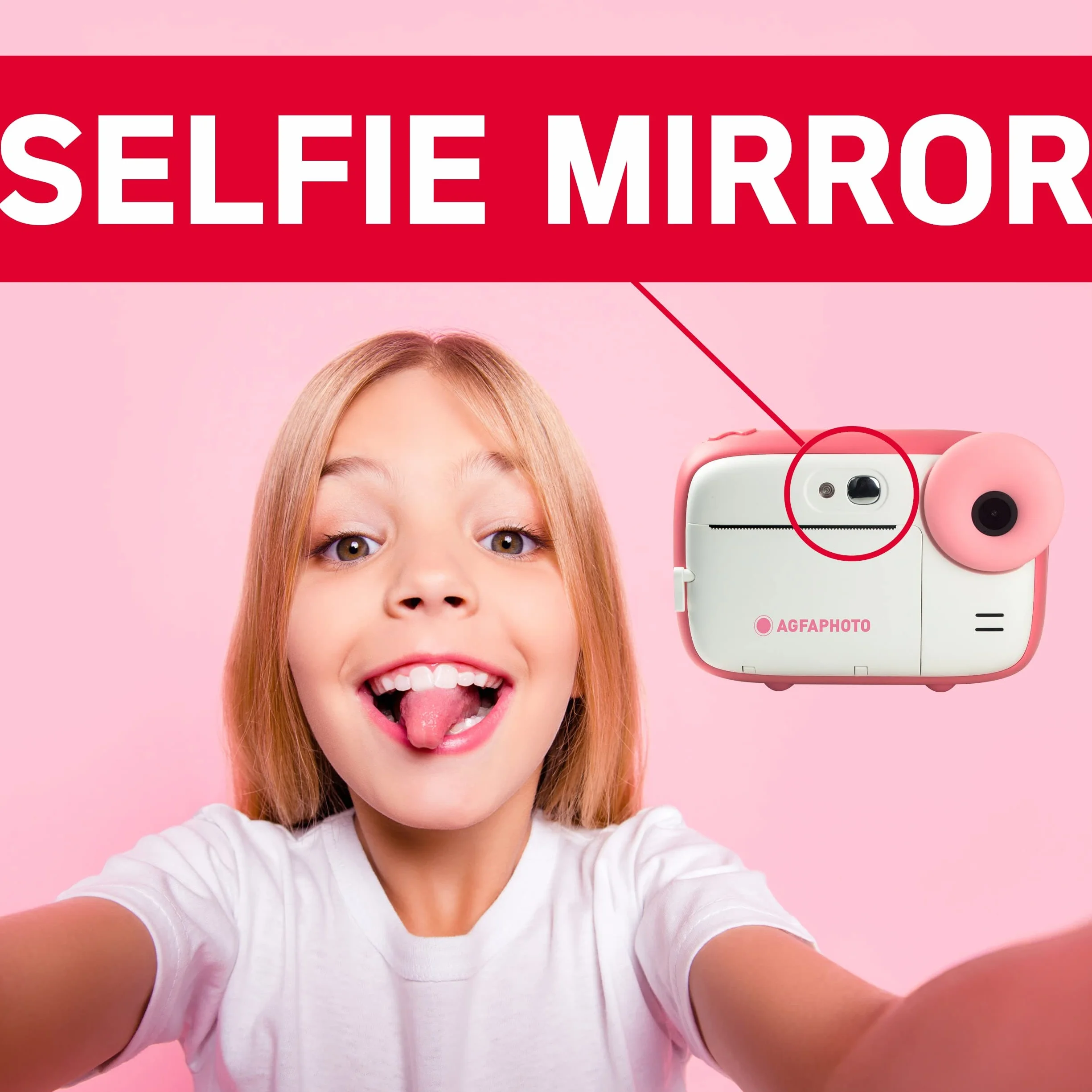 AGFA Photo Realikids Instant Cam ATP3WH Aparat Natychmiastowy dla Dzieci 2,4 Cala LCD Różowy