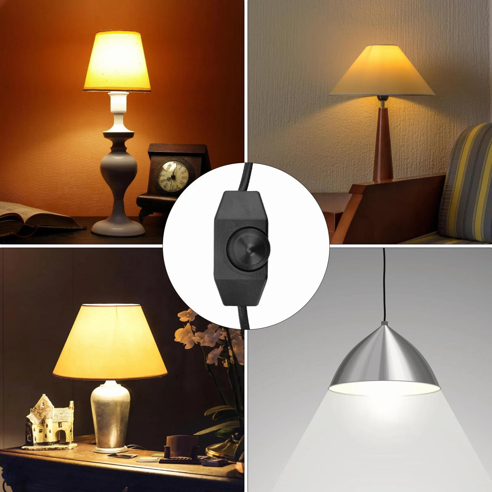 DAWRIS Ściemniacz LED z przełącznikiem, kabel 2 m, ściemniacz do lamp LED 220-250 V / maks. 100 W, wtyczka EURO, kabel przedłużający, ściemniacz obrotowy, bezgłośny przełącznik ściemniania do