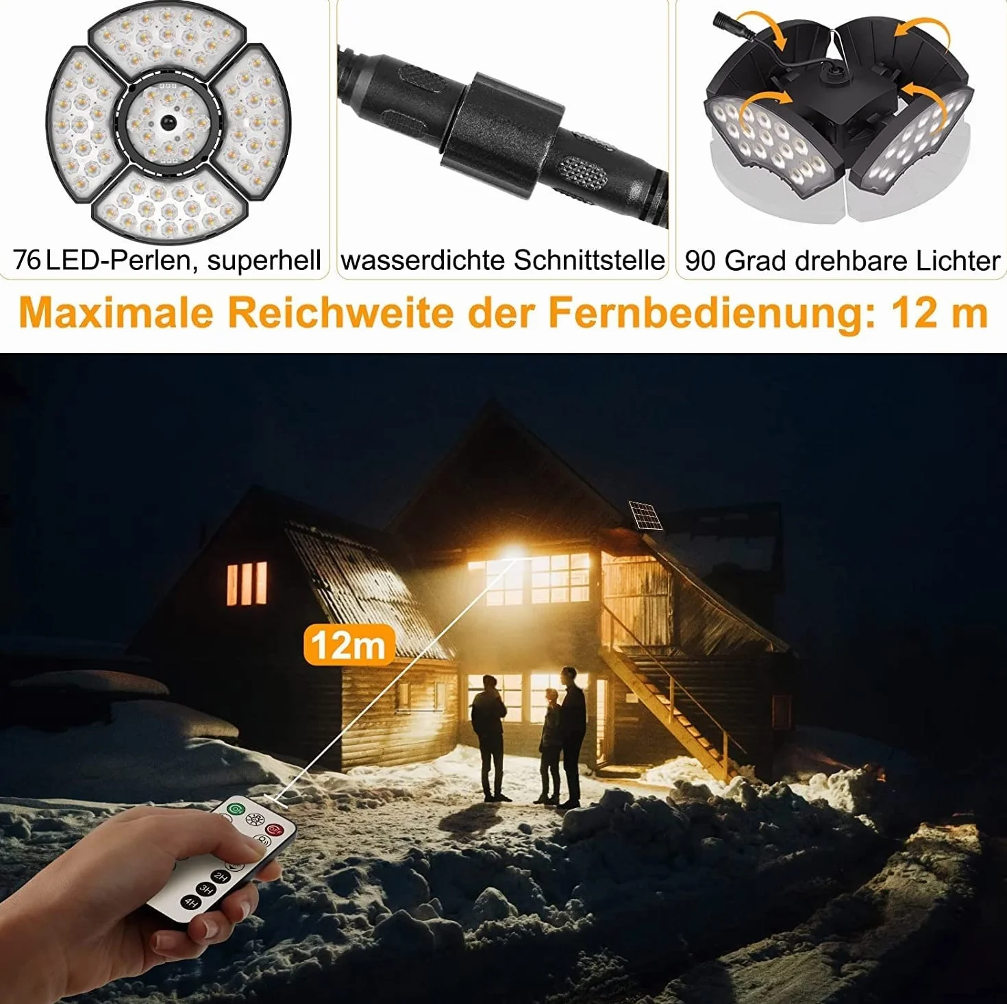 MEIKEE Lampy solarne do użytku na zewnątrz, z czujnikiem ruchu, 76 diod LED, super jasne, 5 trybów pracy, 2500-6500 K, kąt świecenia 270°, lampa solarna i ładowanie przez USB, lampy solarne do