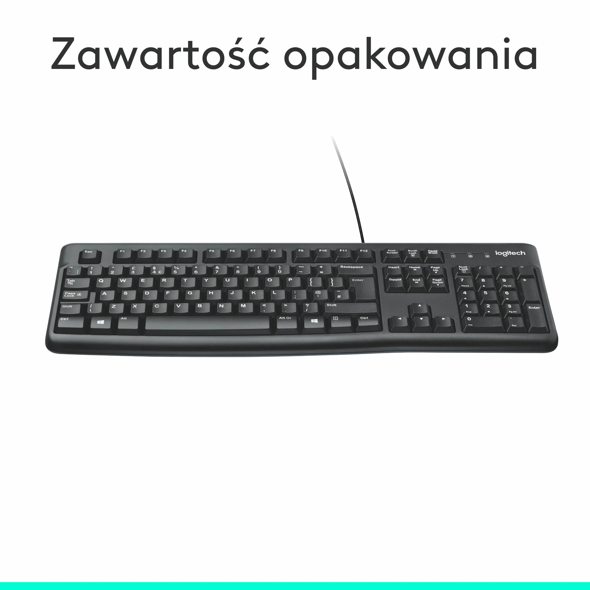 Logitech K120 Klawiatura Przewodowa dla systemu Windows, USB Plug-and-Play, pełnowymiarowa, odporna na zalanie, zakrzywiona spacja, zgodna z PC, laptopem, QWERTY układ US international - Czarny