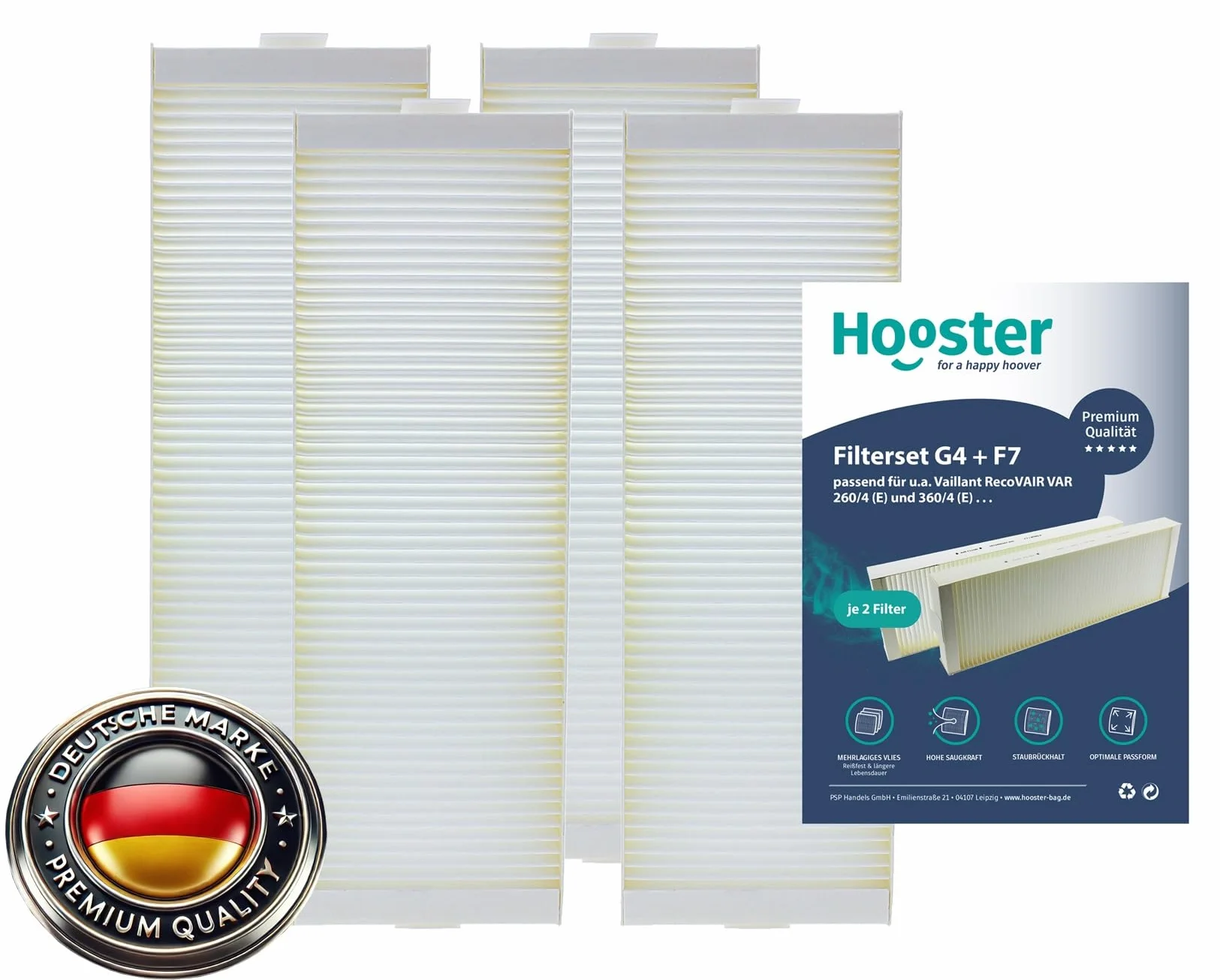 Zestaw 2 filtrów 2 x G4 + 2 x F7 pasuje do Vaillant RecoVAIR VAR 260/4 (E) i 360/4 (E)