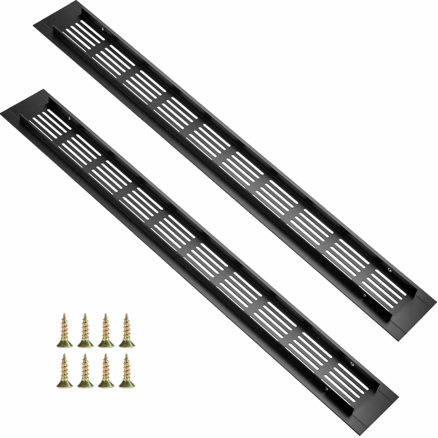 QWORK® 2 sztuki kratek wentylacyjnych 400 x 50 mm aluminium - czarny prostokątny kratka wentylacyjna do szaf, kuchni i łazienki - napowietrzanie drzwi i mebli ze śrubami