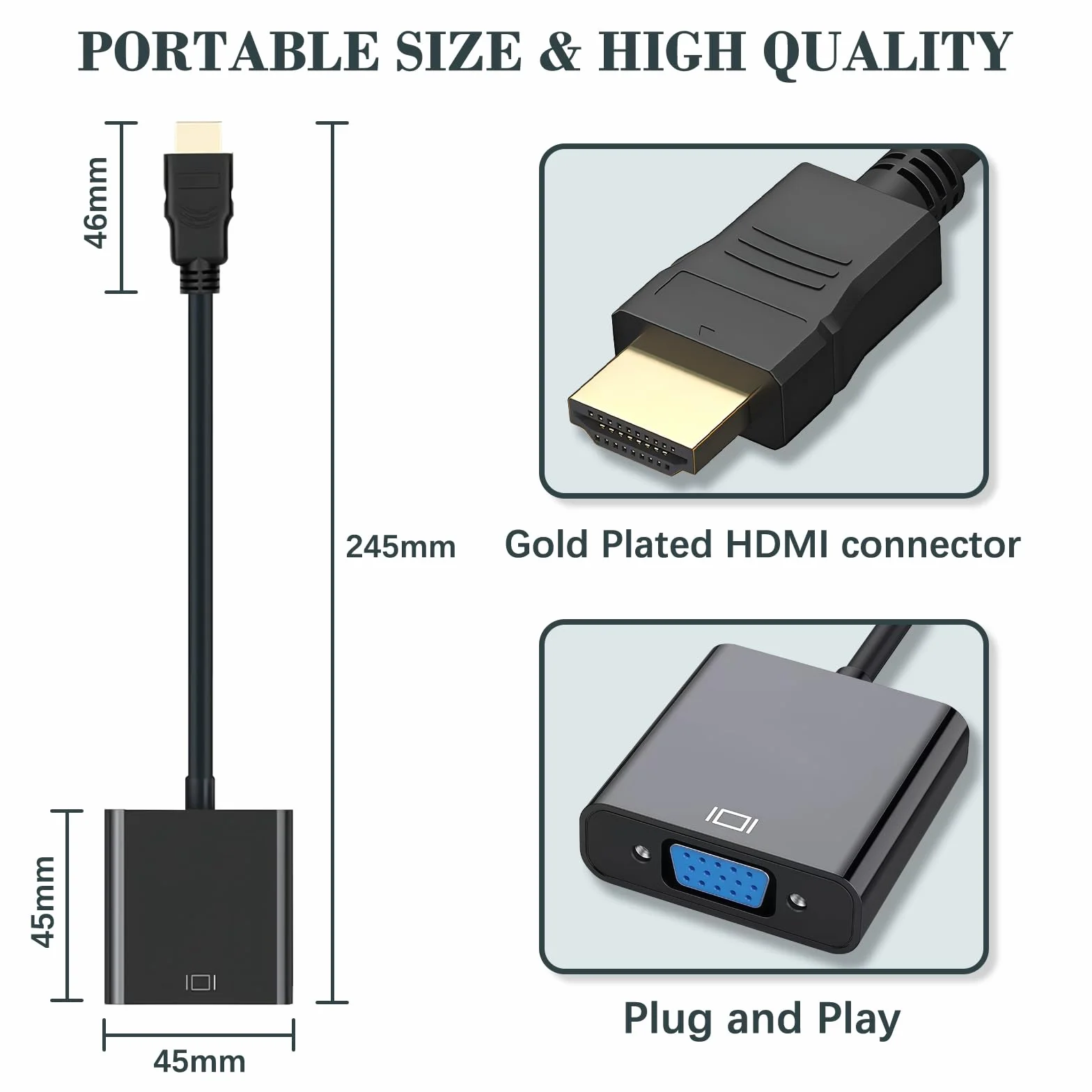 Przejściówka HDMI na VGA, konwerter jednokierunkowy do laptopa, monitora, projektora
