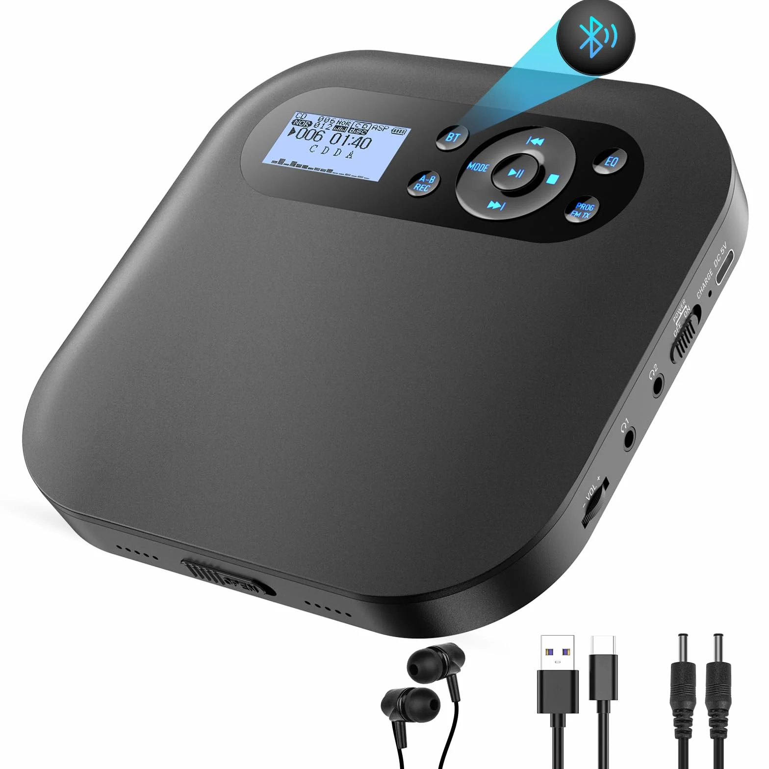 Przenośny odtwarzacz CD Bluetooth Discman do samochodu z FM, Anti-Skip, Dwa głośniki stereo