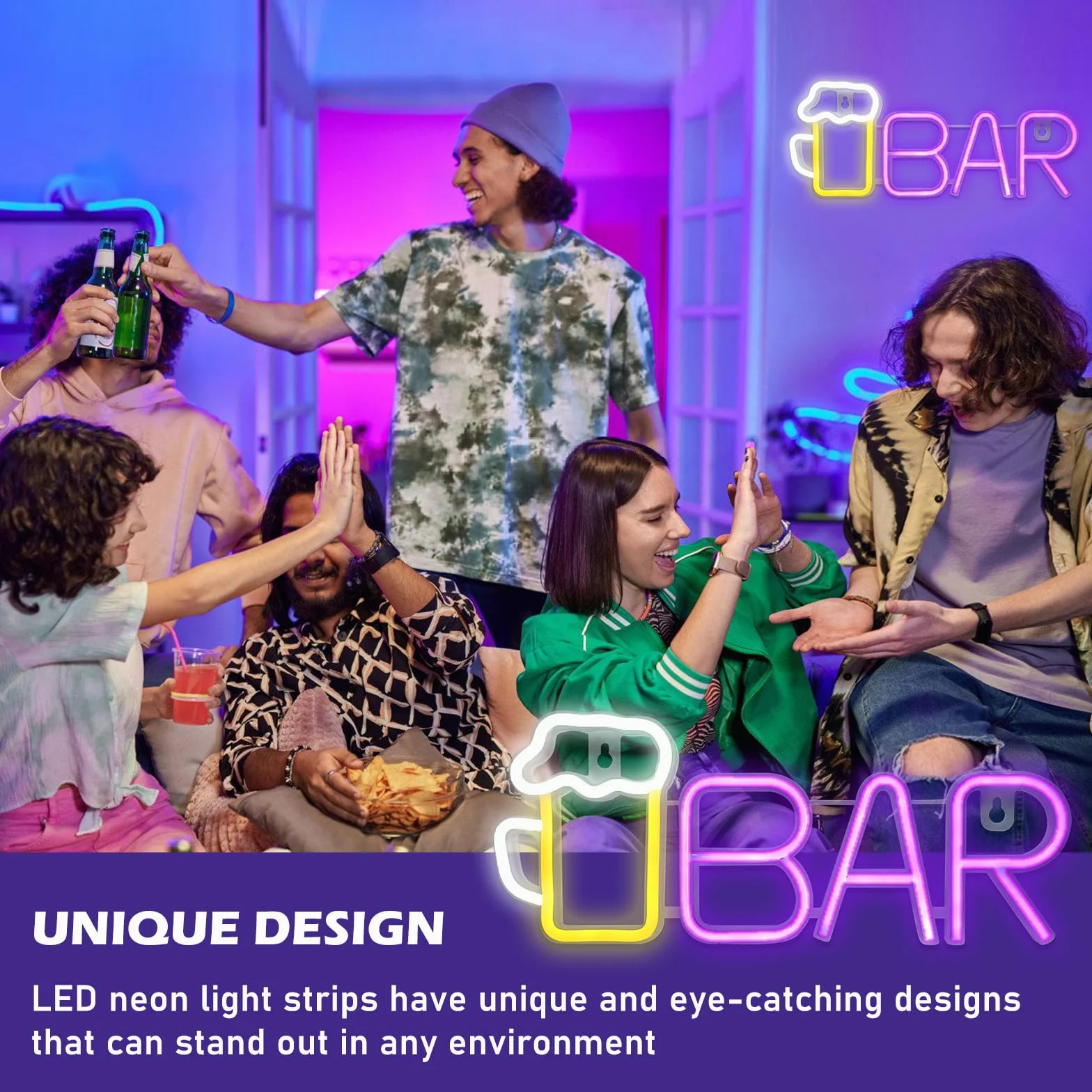 Szyld Neonowy LED Bar, Neonowe Szyldy Barowe, Szyld Barowy, Neon Barowy, Neonowe Szyldy Piwne, Reklama Świetlna Barowa Dla Ściany Barowej, Pubu, Dekoracja Ściany