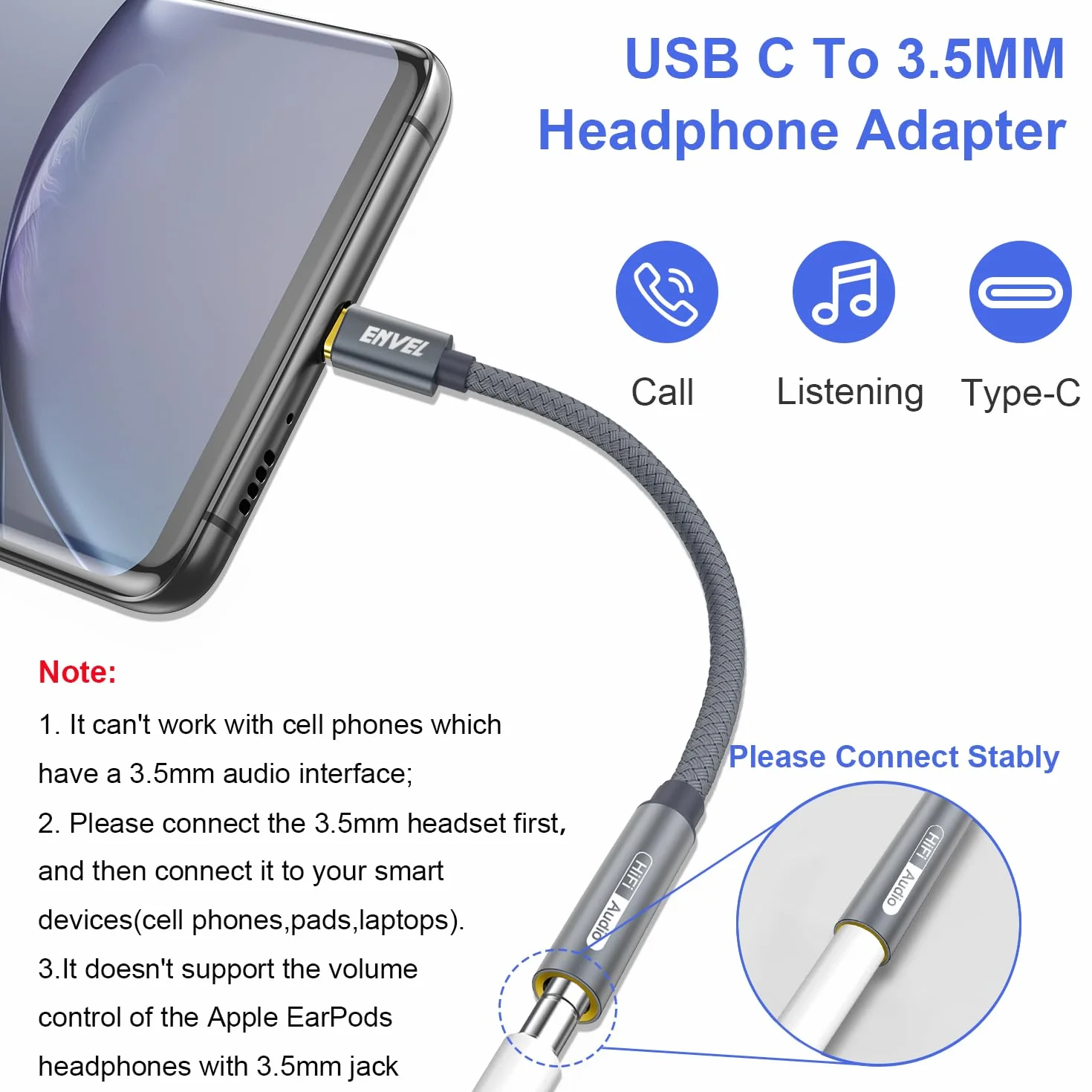 Adapter słuchawkowy USB C na 3,5 mm, kabel audio typu C do Aux, kompatybilny z iPhone 15 Pro Max, Samsung Galaxy S23, Google Pixel 6