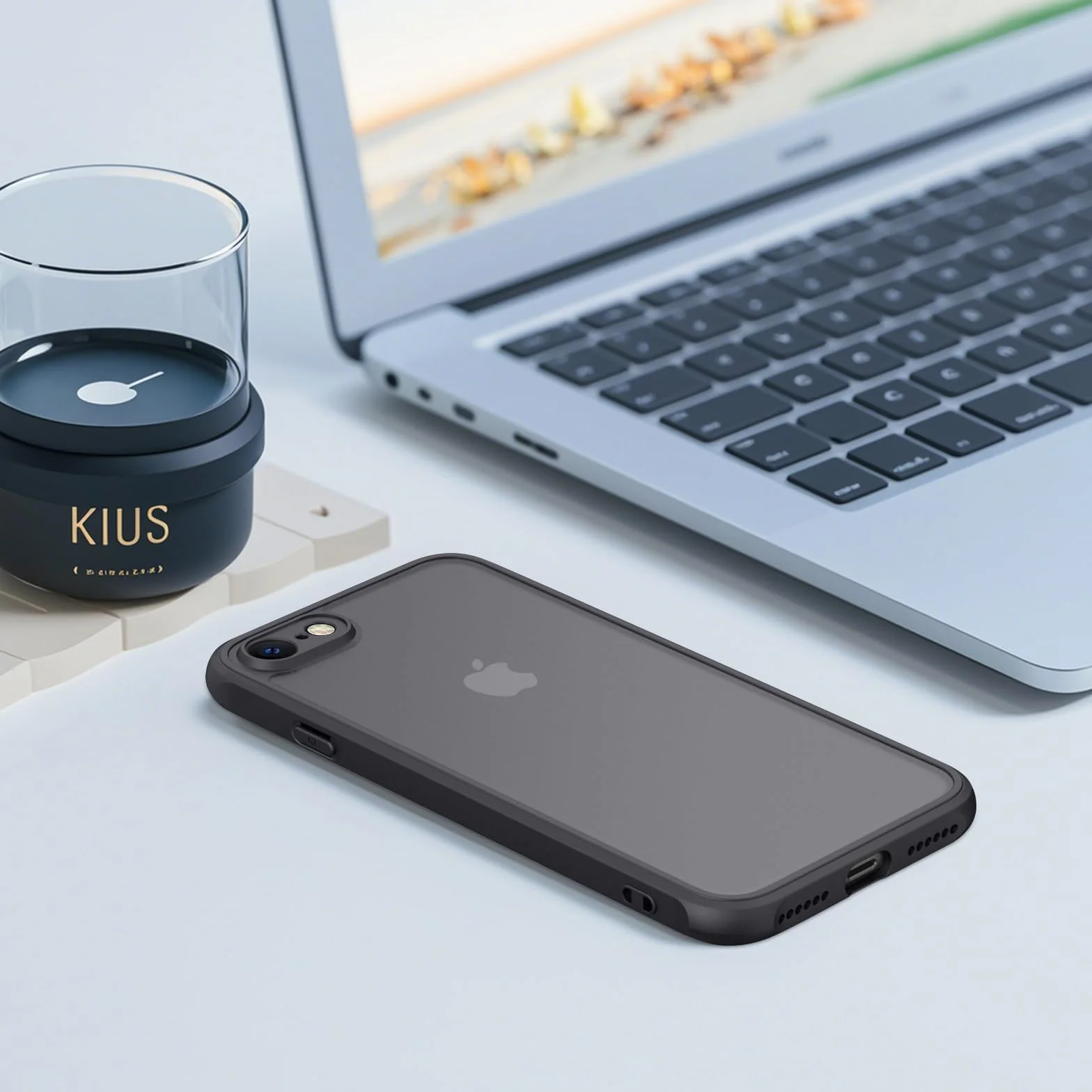 Mugust Matowe etui do iPhone SE 3/2 (model 2022/2020), iPhone 8/7, etui na telefon komórkowy, matowa, przezroczysta tylna strona etui ochronne do iPhone 8/7/SE (czarne)