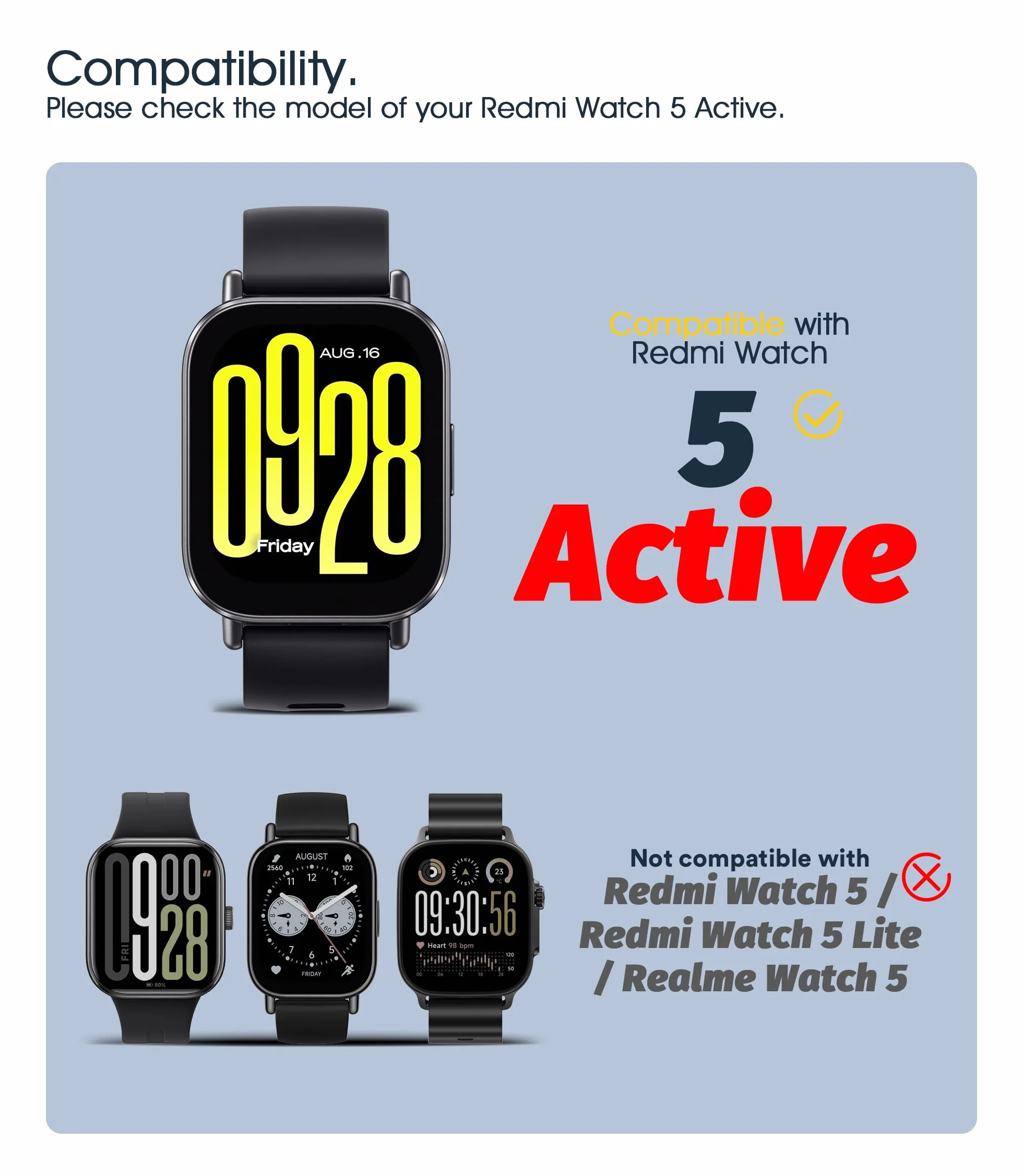 Etui kompatybilne z Xiaomi Redmi Watch 5 Active, ramka ochronna PC, szkło hartowane - niebieski/zielony
