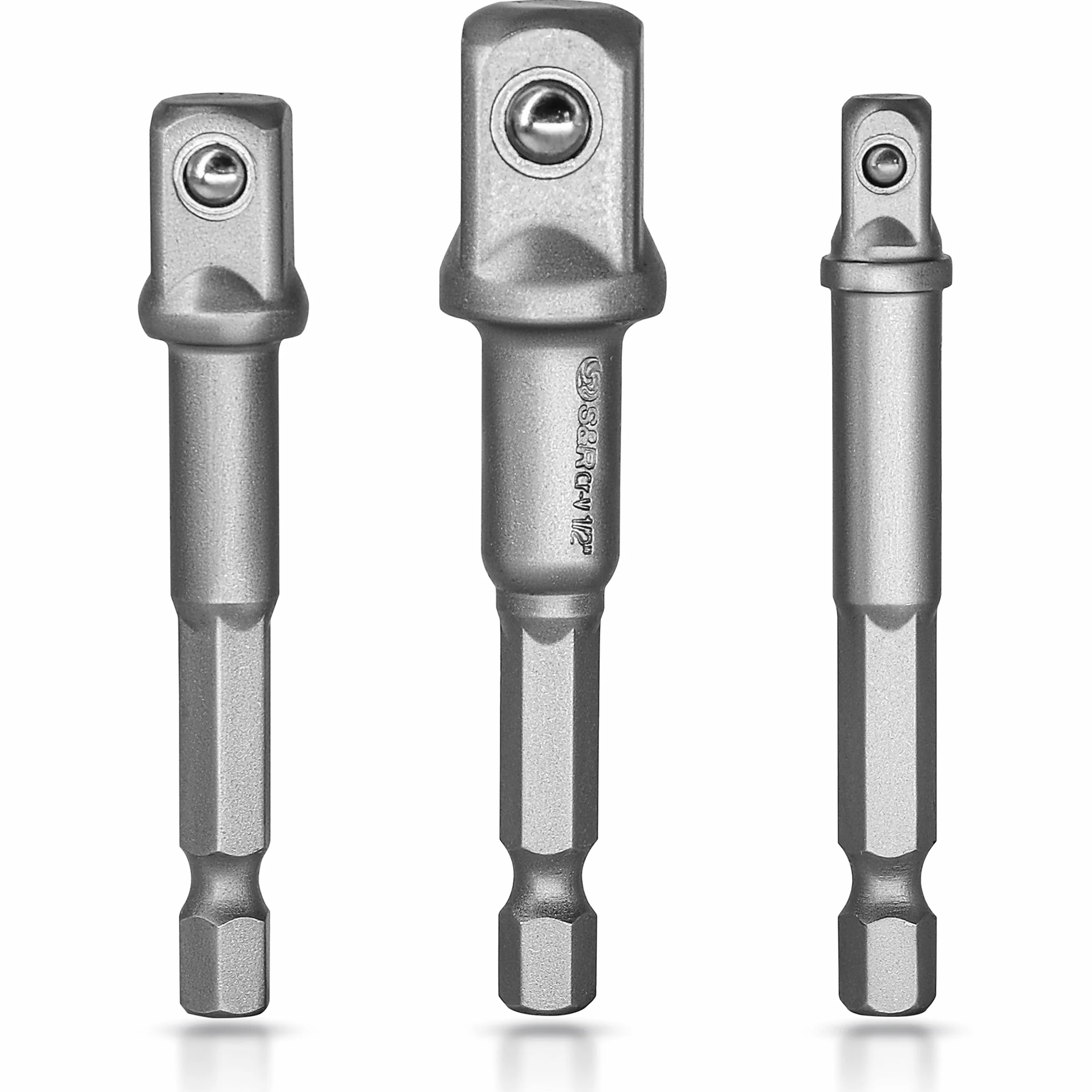 S&R Zestaw adapterów do kluczy nasadowych sześciokątnych na 1/4", 1/2", 3/8" czworokątny, do wiertarki i wkrętarki akumulatorowej, do wkręcania bez zagięcia, klucze nasadowe i nasadki nasadowe,