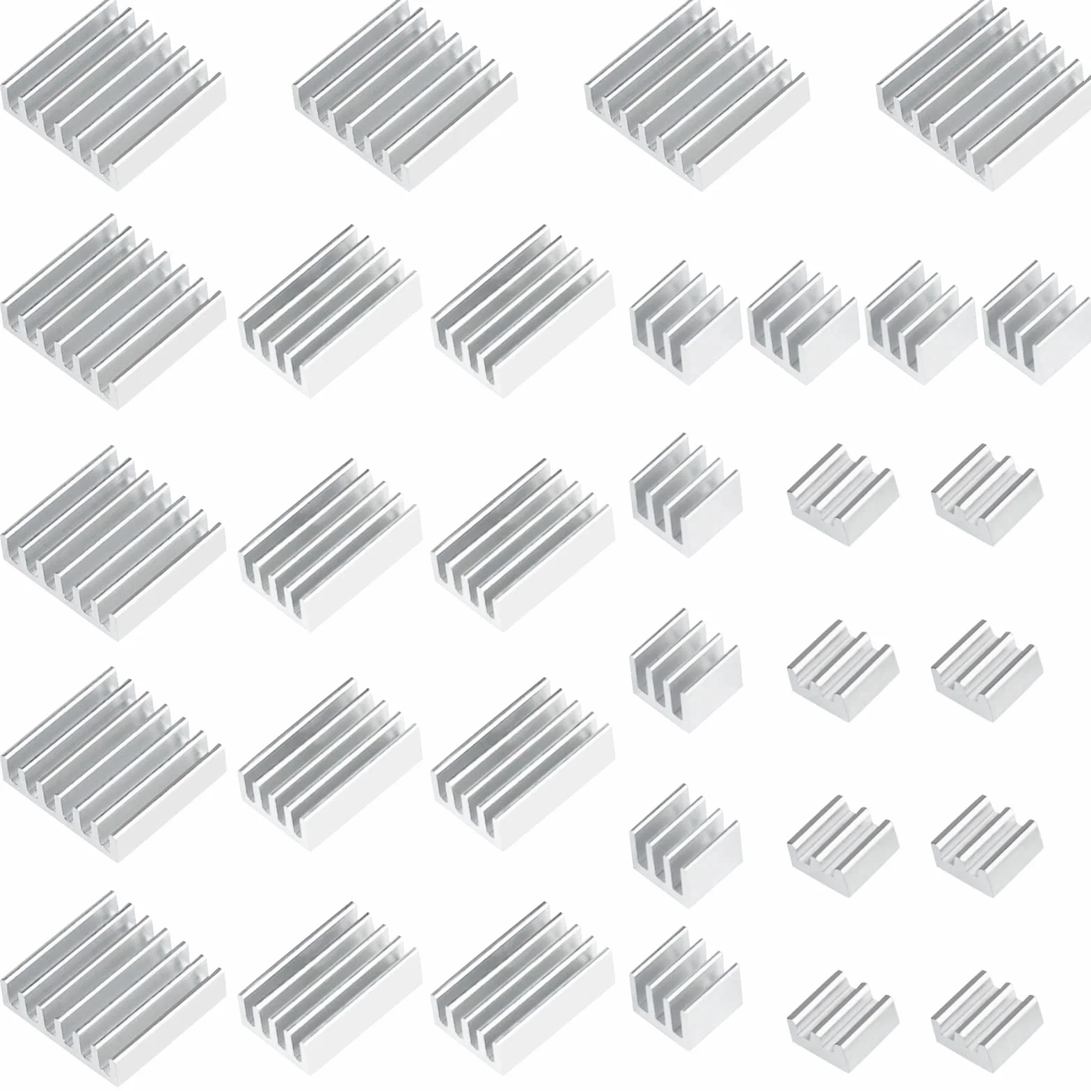 Zestaw 32 radiatorów (zestaw 8 sztuk) do Raspberry Pi 4B, aluminiowy, zestaw chłodzący radiatorem z taśmą przewodzącą ciepło, model 4, model B, srebrny