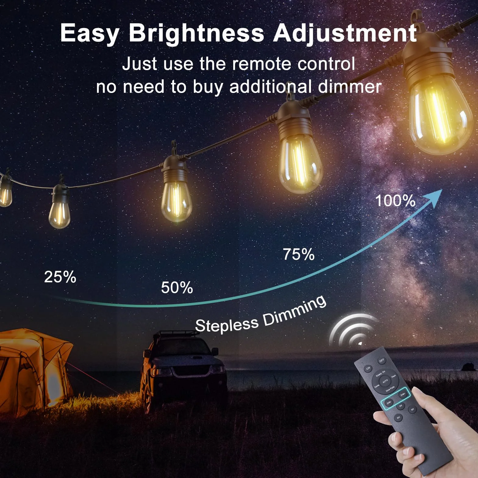 Quntis Łańcuch świetlny 31 m, IP65, nietłukące się żarówki, pilot, ładowanie solarne/USB C, timer, automatyczne ściemnianie, wodoszczelny, do ogrodu, na balkon, taras, imprezę, podwórko