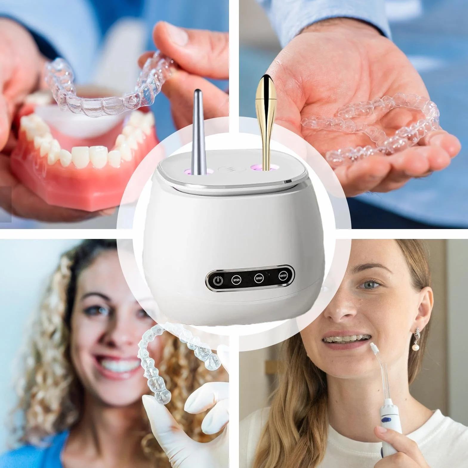 Retainer Cleaner 52kHz Aligner Cleaning Machine, Portable UV Sterilizer For Mouthguard Denture Jewelry Watch Strap, Home And Travel Cleaning Solution For Kids Adults Seniors, .33x4.72 X 5.11in