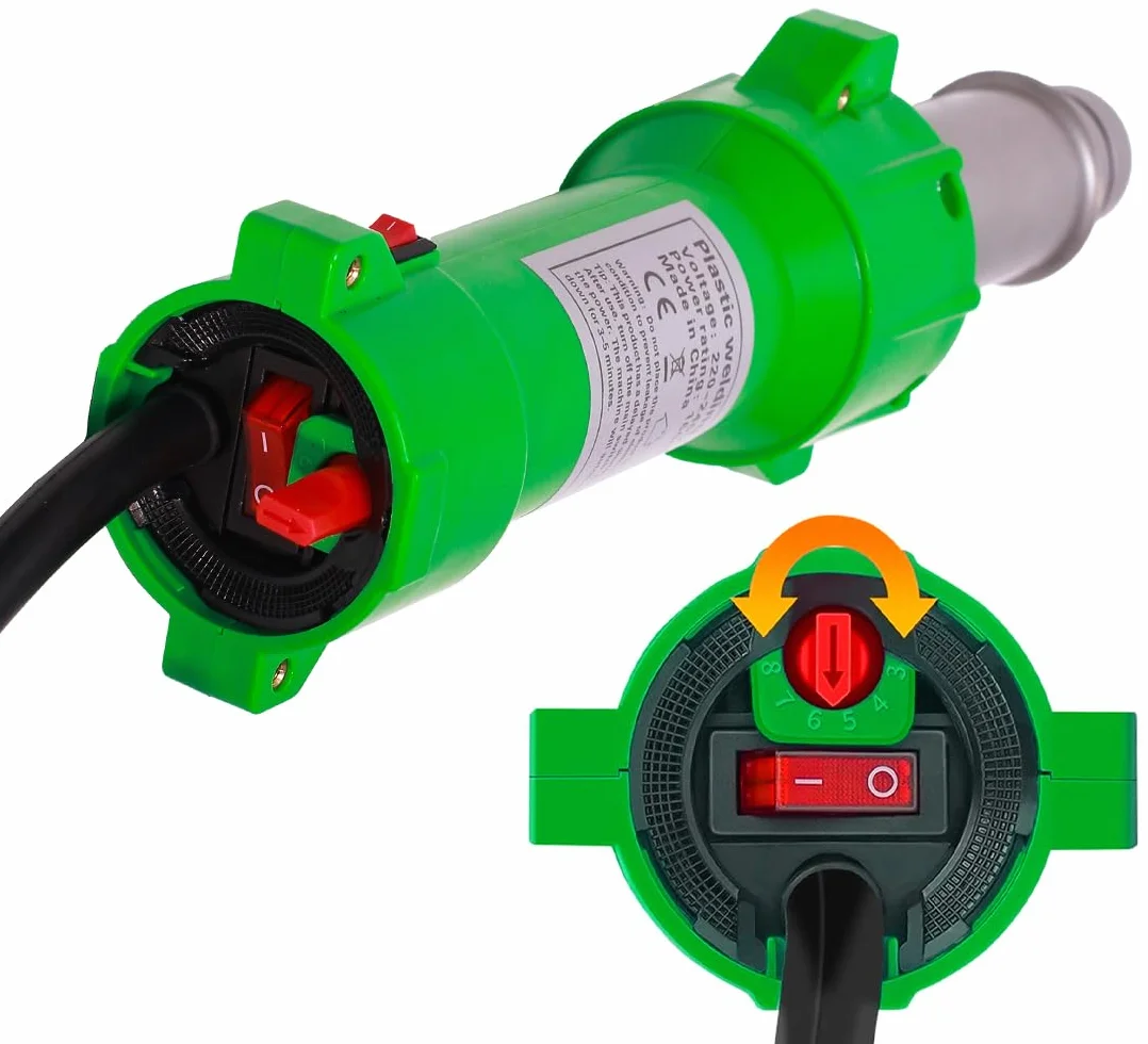 Pistolet na gorące powietrze 1600 W, spawarka z tworzywa sztucznego PVC TPO, oświetlenie LED, z zestawem do spawania motyla, dysze spawalnicze, zestaw do przycinania powłok