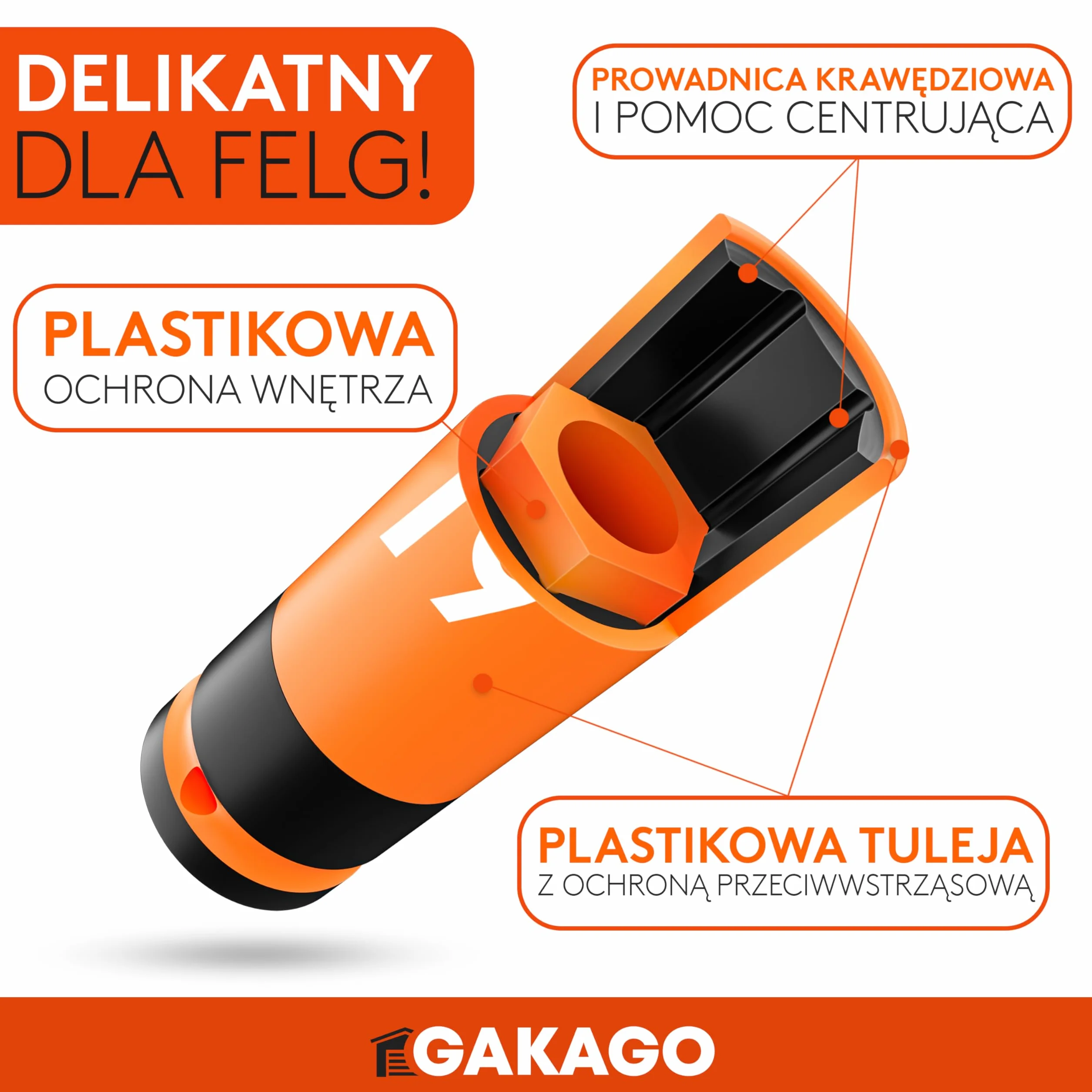 Gakago Zestaw nasadek do śrub kół 17mm 19mm 21mm z plastikową osłoną obręczy - nasadka 1/2 cala do kluczy dynamometrycznych i udarowych z zawleczką i pierścieniem zabezpieczającym