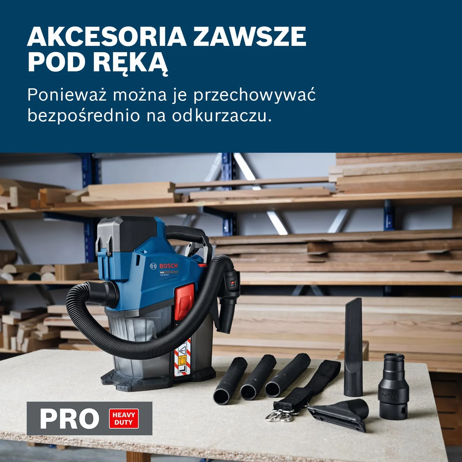 Bosch PRO 18V System Odkurzacz akumulatorowy GAS18V-6LS (elastyczny wąż, kolanko, dysza do fug, dysza do podłóg, adapter do elektronarzędzi, rury, worek włókninowy)