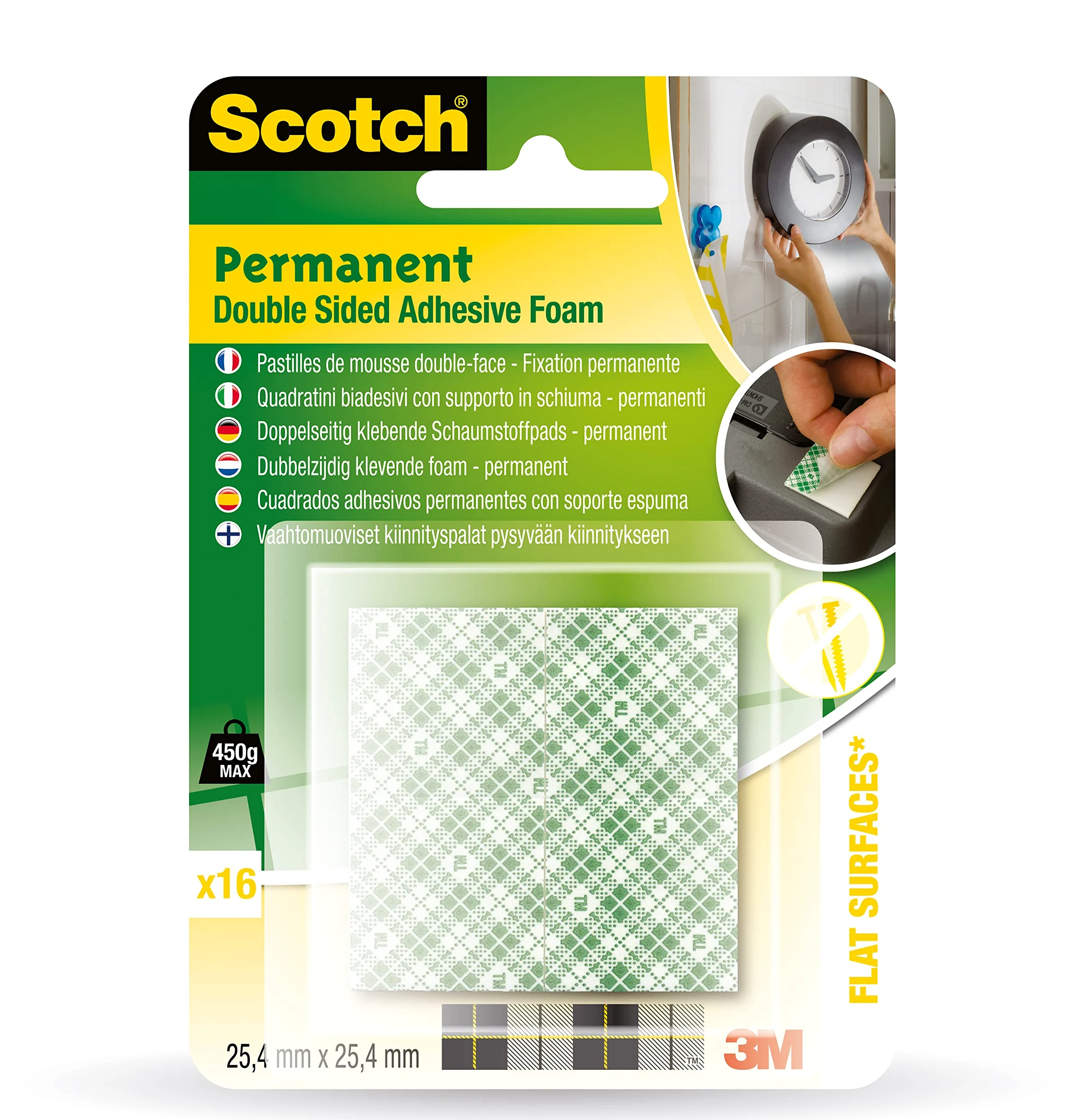 Scotch PMS1625 element montażowy pianki, 450 g, 25,4 x 25,4 mm, blister 16 sztuk, biały
