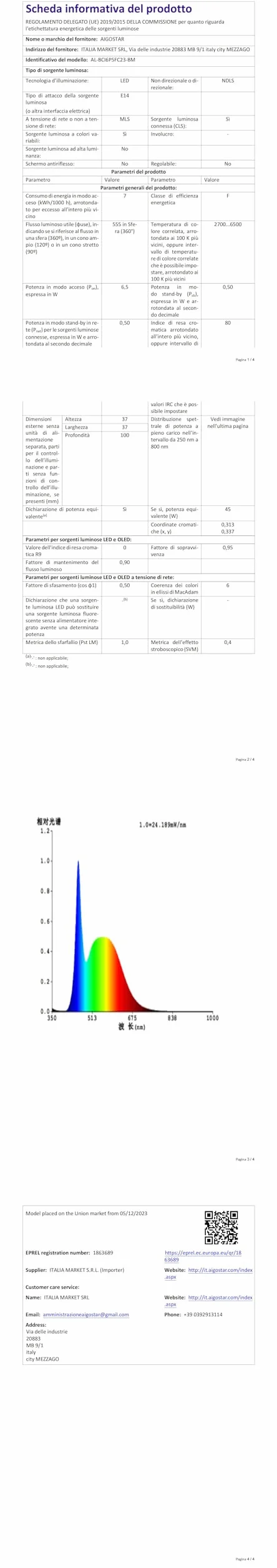 Aigostar - Inteligentna żarówka C37 Mesh Bluetooth. 2700–6500K, ściemnialna RGB. Gwint E14, 6,5 W, 555 lm. Inteligentna żarówka LED kompatybilna z Alexą. W zestawie pilot. 6 sztuki