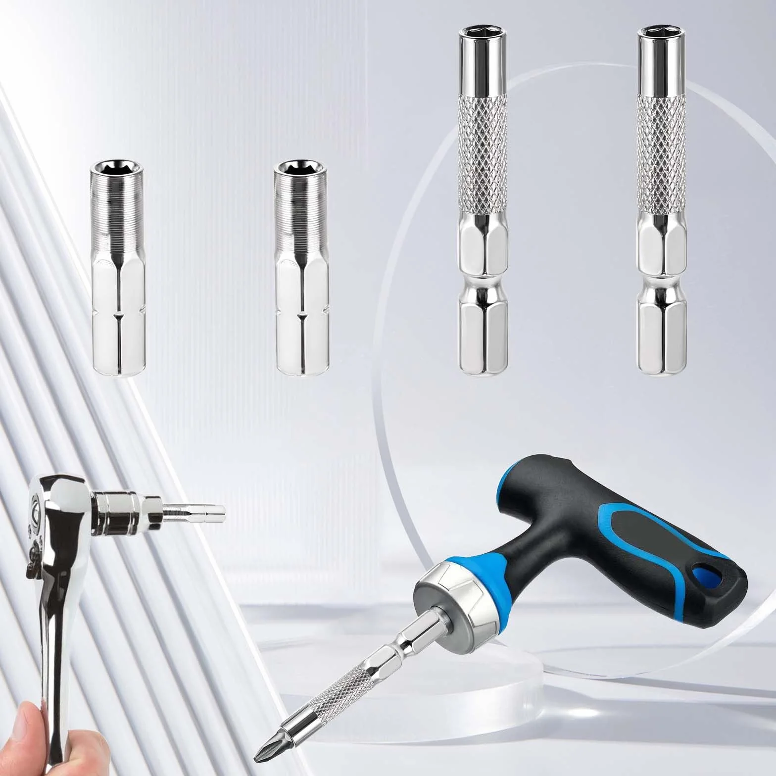 4 sztuki adaptera bitowego 1/4 do 4 mm, 2 sztuki magnetycznego adaptera 1/4 do 4 mm sześciokątnego i 2 sztuki uchwytu przedłużającego wiertła z mikro bitami do gniazd i precyzyjnych zestawów bitów