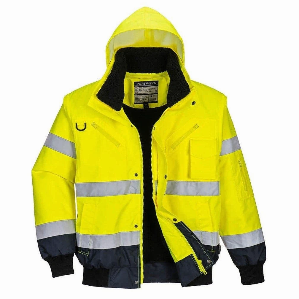 Portwest C465 Kurtka robocza 3-in-1 Taśmowane Szwy Wodoodporność Poliester | Żółty/Granatowy, S, EN ISO 20471 Klasa 3, EN 342, 8 Kieszeni, Unisex, Interaktywny Zamek Błyskawiczny, Ukryty Odpinany Kaptur
