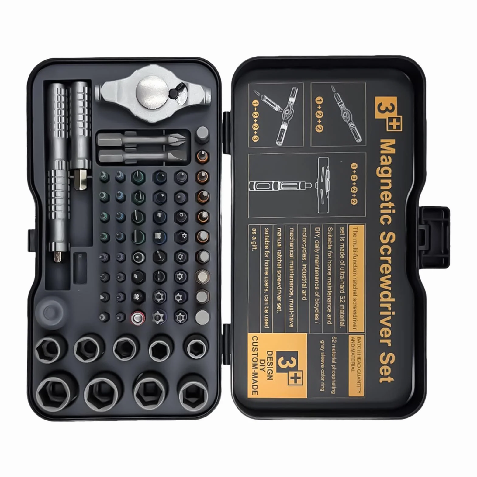 Zestaw wkrętaków grzechotkowych Precyzyjne Narzędzie T-Handle 66 w 1 | Ergonomiczny Uchwyt Mini Zestaw Grzechotkowy Do domu, warsztatu, elektroniki, komputera, zegarka, samochodu, elektryka