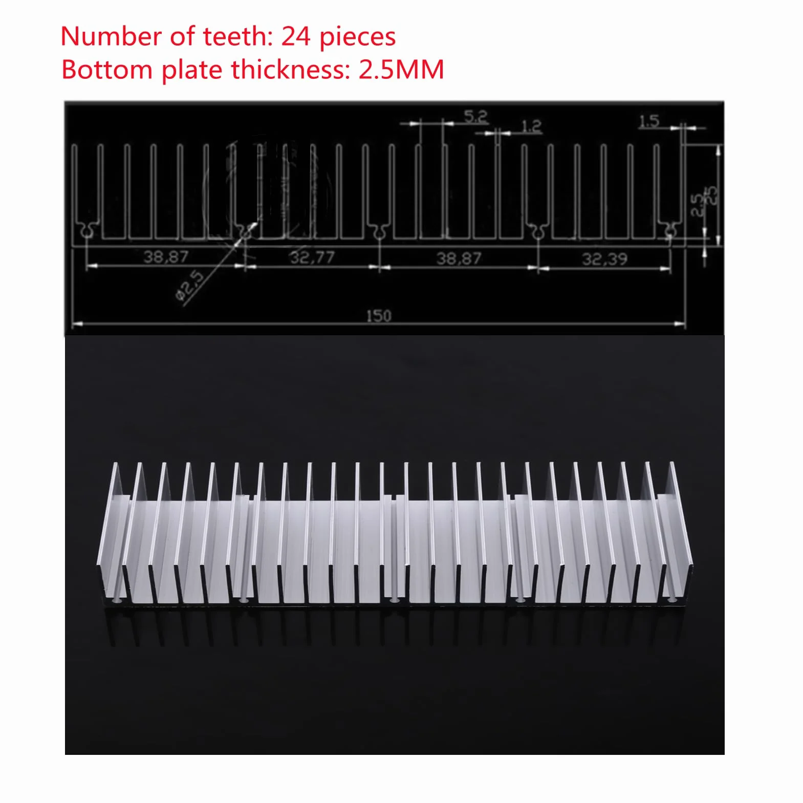 Aluminiowy radiator 150 x 59 x 25 mm 24 zęby zestaw chłodzący Heatsink