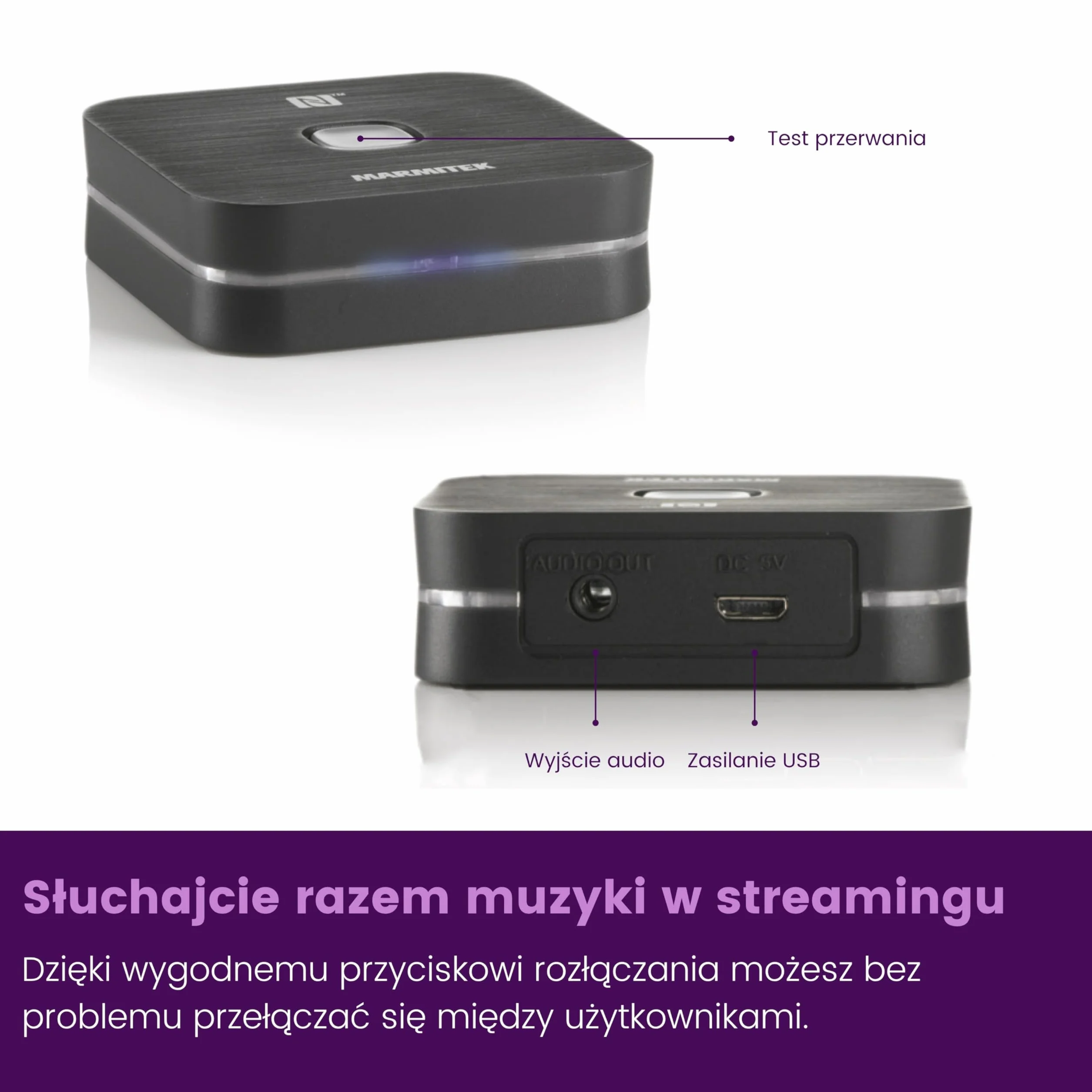 Marmitek BoomBoom 80 Odbiornik Bluetooth Bezprzewodowy Adapter Audio NFC