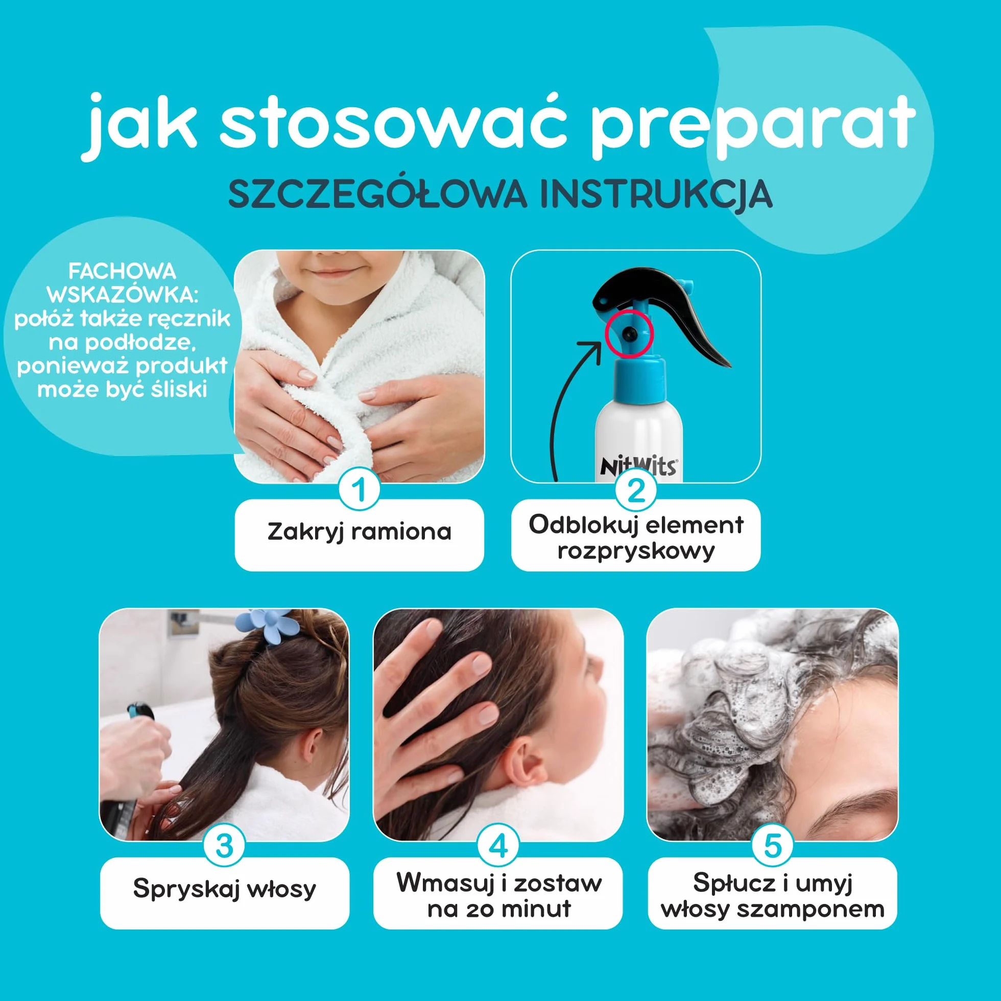 NitWits All-In-One – spray żel na wszy – szybkie usuwanie wszy i gnid w 1 zabiegu (20 minut) – z plastikowym grzebieniem – 120 ml