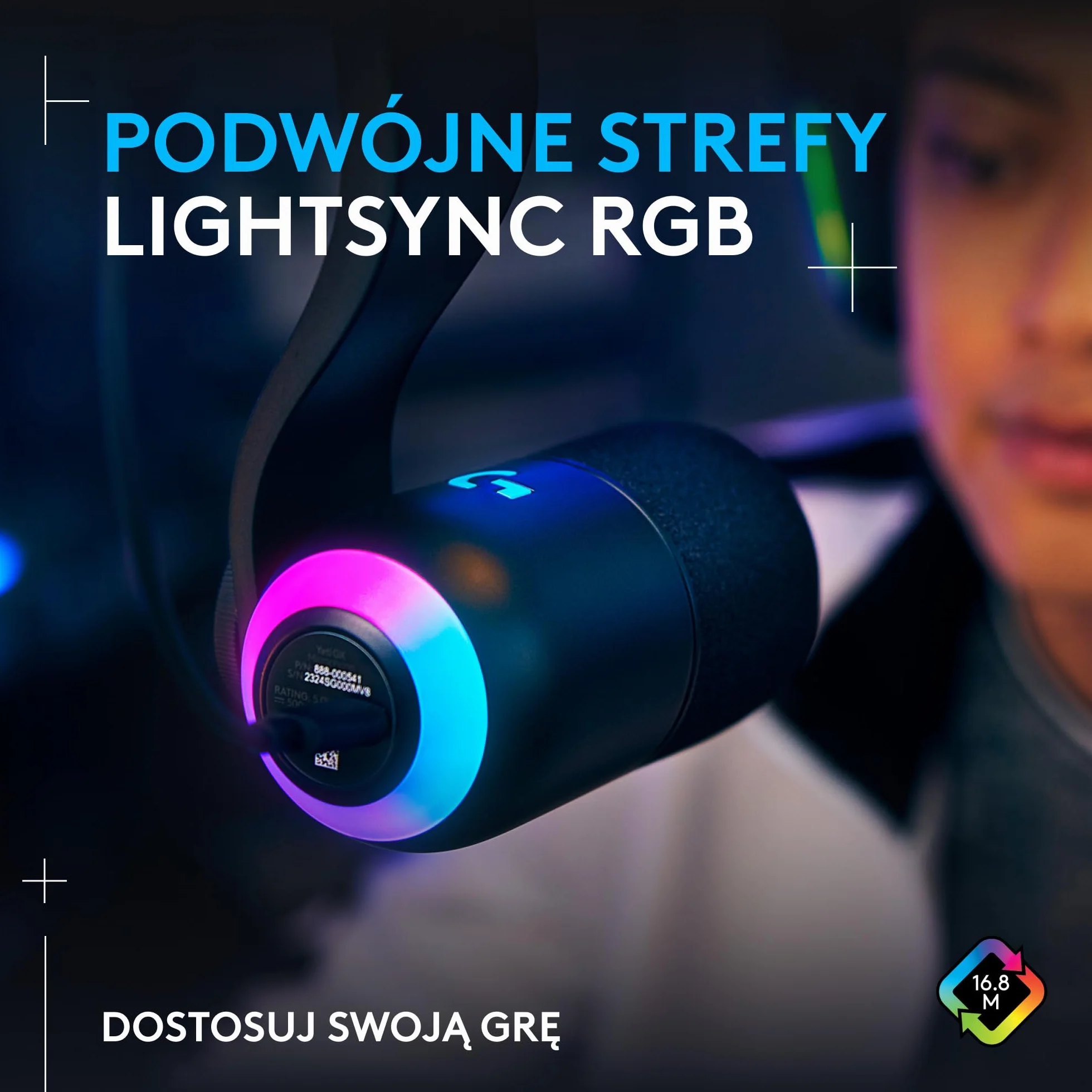 Logitech G Yeti GX Dynamiczny mikrofon do gier RGB z LIGHTSYNC, mikrofon USB do przesyłania strumieniowego, superkardioidalny, USB Plug and Play do komputera PC/Mac – czarny
