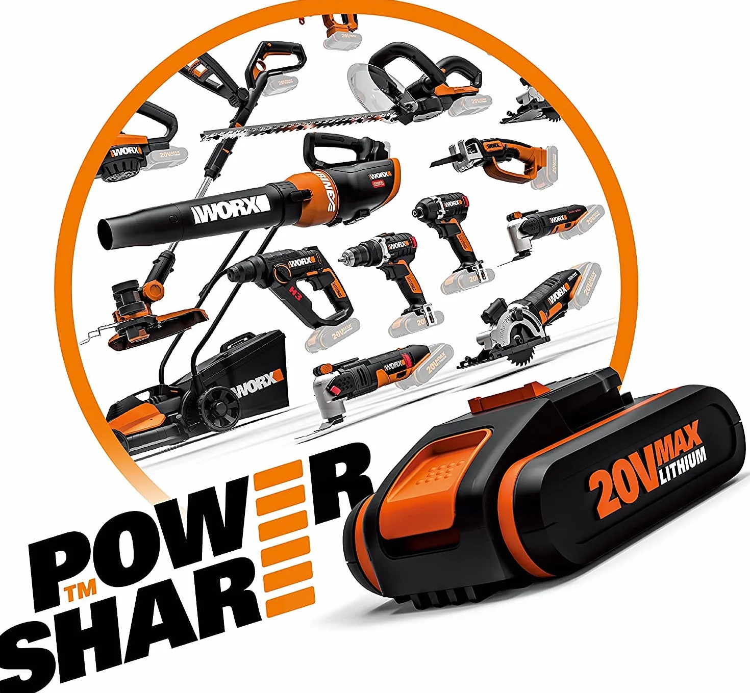 WORX WX500.9 Akumulatorowa Piła Szablasta 20 V, Piła Akumulatorowa do Cięcia Drewna, Pcw, Stali itp., Regulowana Płyta Podstawy, Zmienna Prędkość