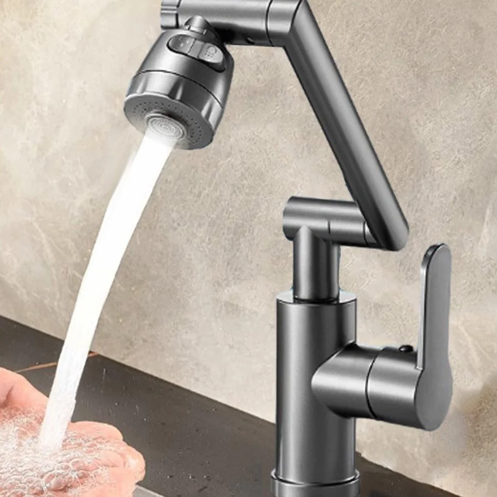 QTANZIQI Aerator z obrotową przedłużką 1080°, 10-trybowa głowica prysznicowa o mocnym przepływie, dwukierunkowy perlator kranu oszczędzającego wodę do zlewu kuchennego w łazience (szary)
