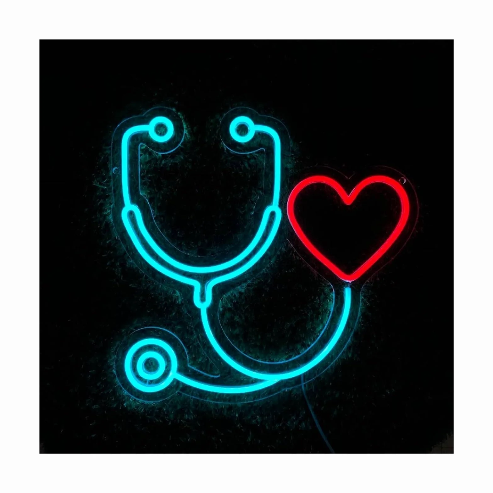 Wiszące neony artystyczne Neon Stetoskop, Lampa, Dekoracja Apteki, Szpitala, Kliniki, Gabinetu Lekarskiego, Pediatry 40x38.7cm