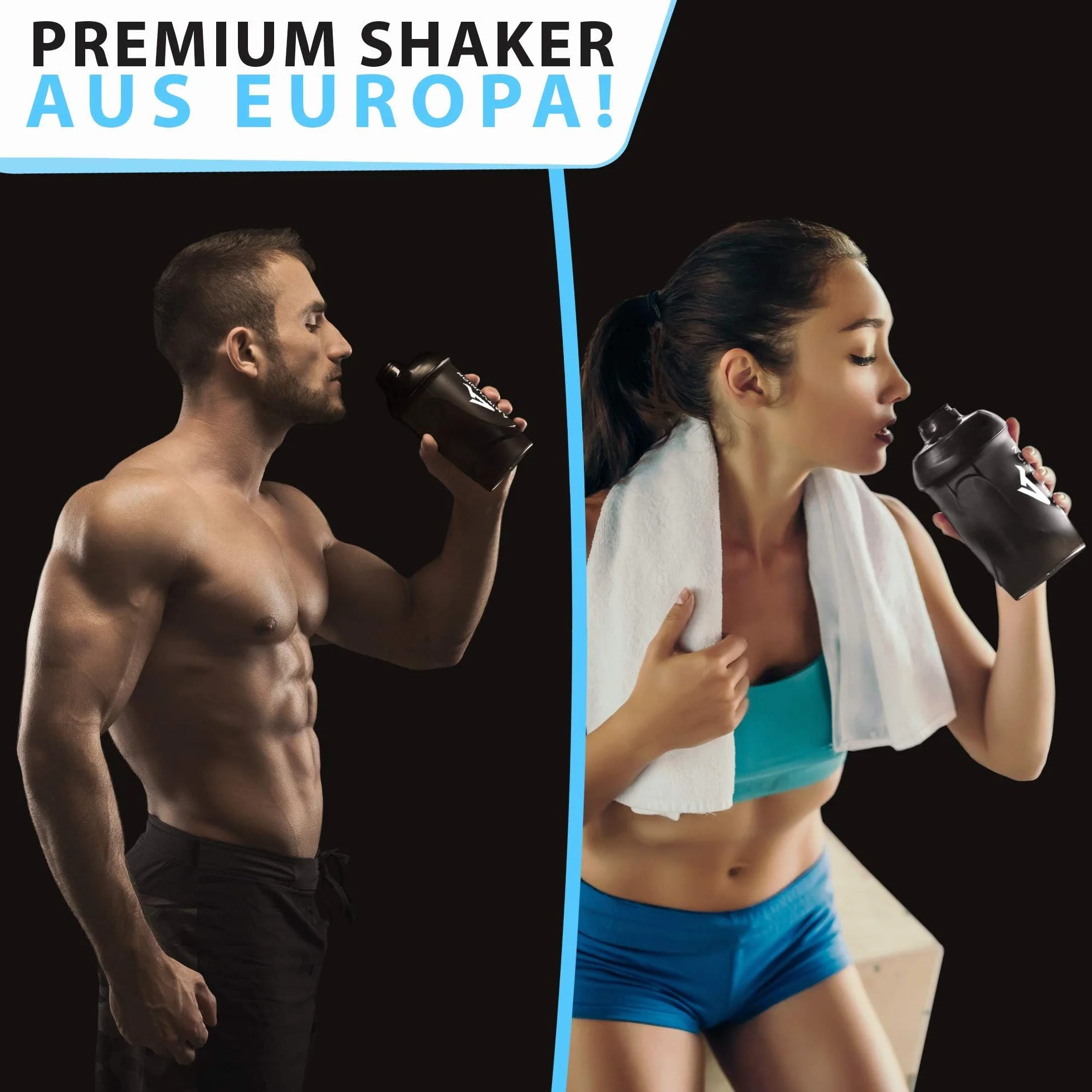 AMITYUNION Protein Shaker 800 ml - Bez BPA z sitkiem i skalą do kremowych shake'ów z białkiem serwatkowym - Kubek fitness na siłownię do izolatów i koncentratów sportowych, (Czarny dym)
