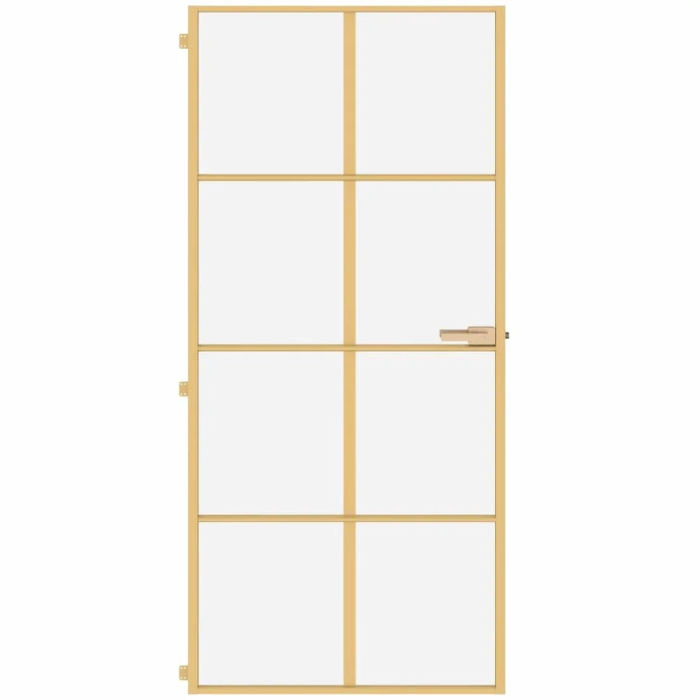 Drzwi wewnętrzne smukłe złote 93x201,5 cm szkło hartowane i aluminium materiały budowlane drzwi do domu