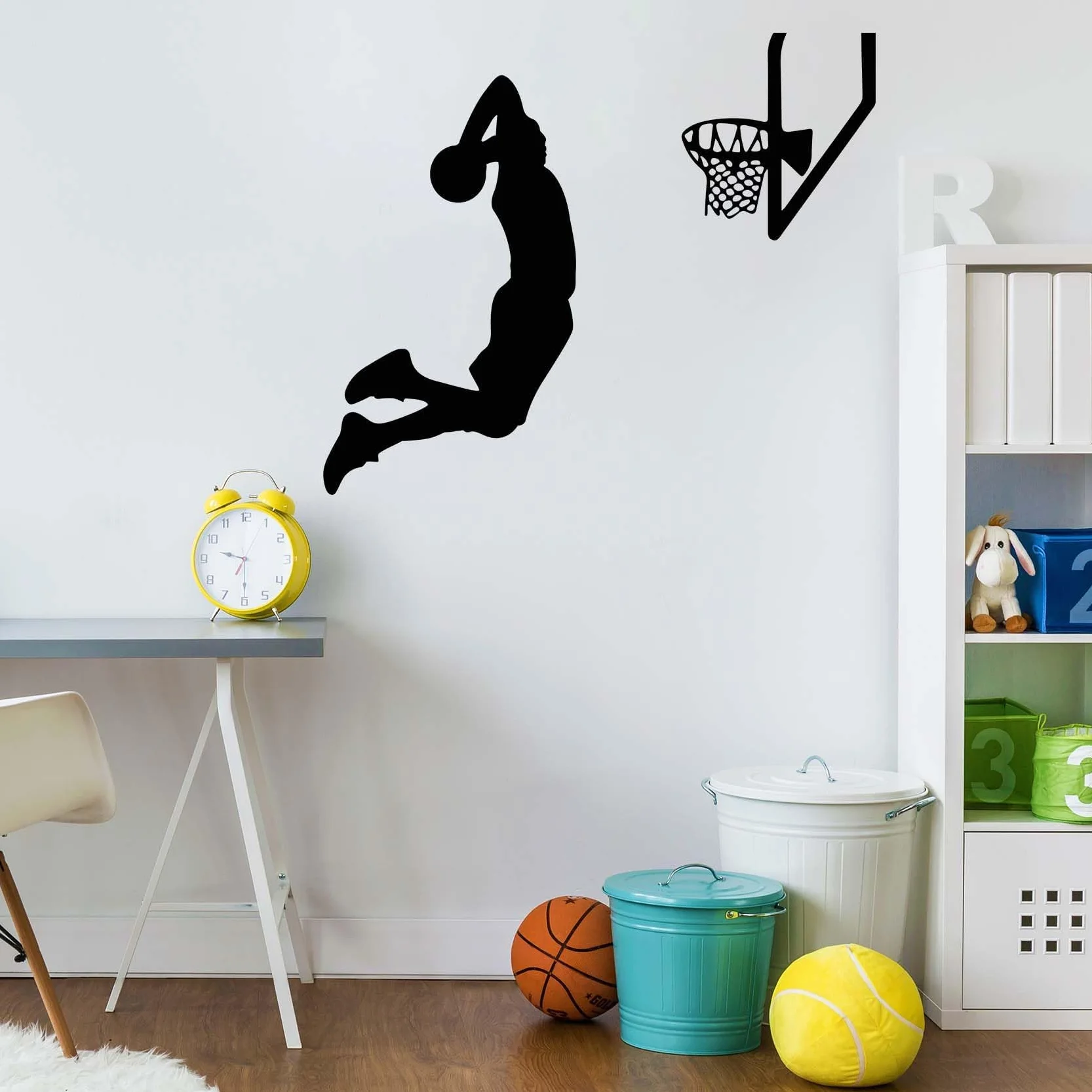 Tatuaż ścienny z motywem koszykówki, sportowego gracza, naklejka ścienna 61 x 51 cm, inspirująca naklejka ścienna do sypialni, chłopców, pokoju dziecięcego, pokoju młodzieżowego, pokoju zabaw