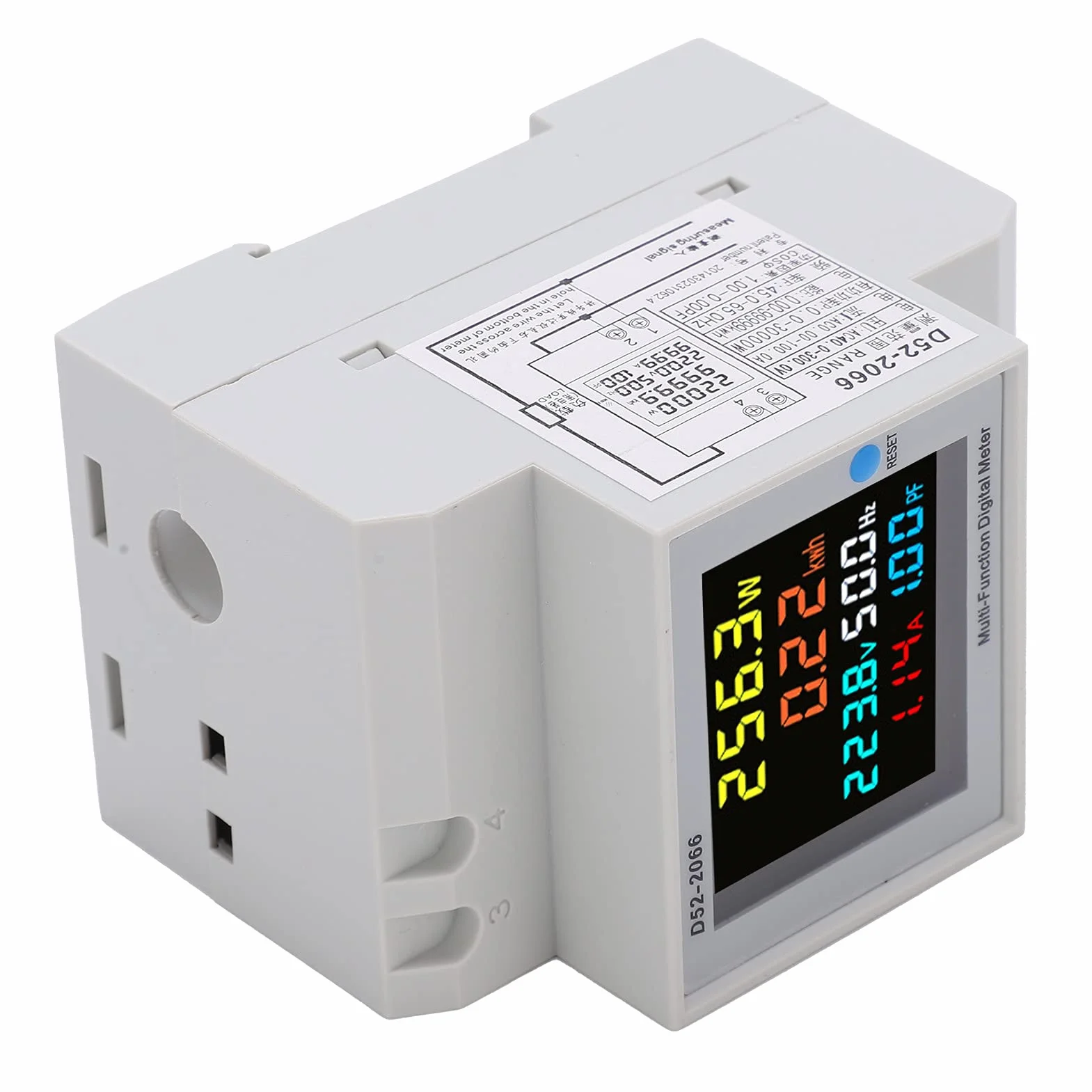 D52 2066 Watomierz Kolorowy Ekran LCD Typ Szyny Domowej 220V Inteligentny Jednofazowy Licznik Energii Monitor Zużycia Energii Elektrycznej AC 40 do 300V