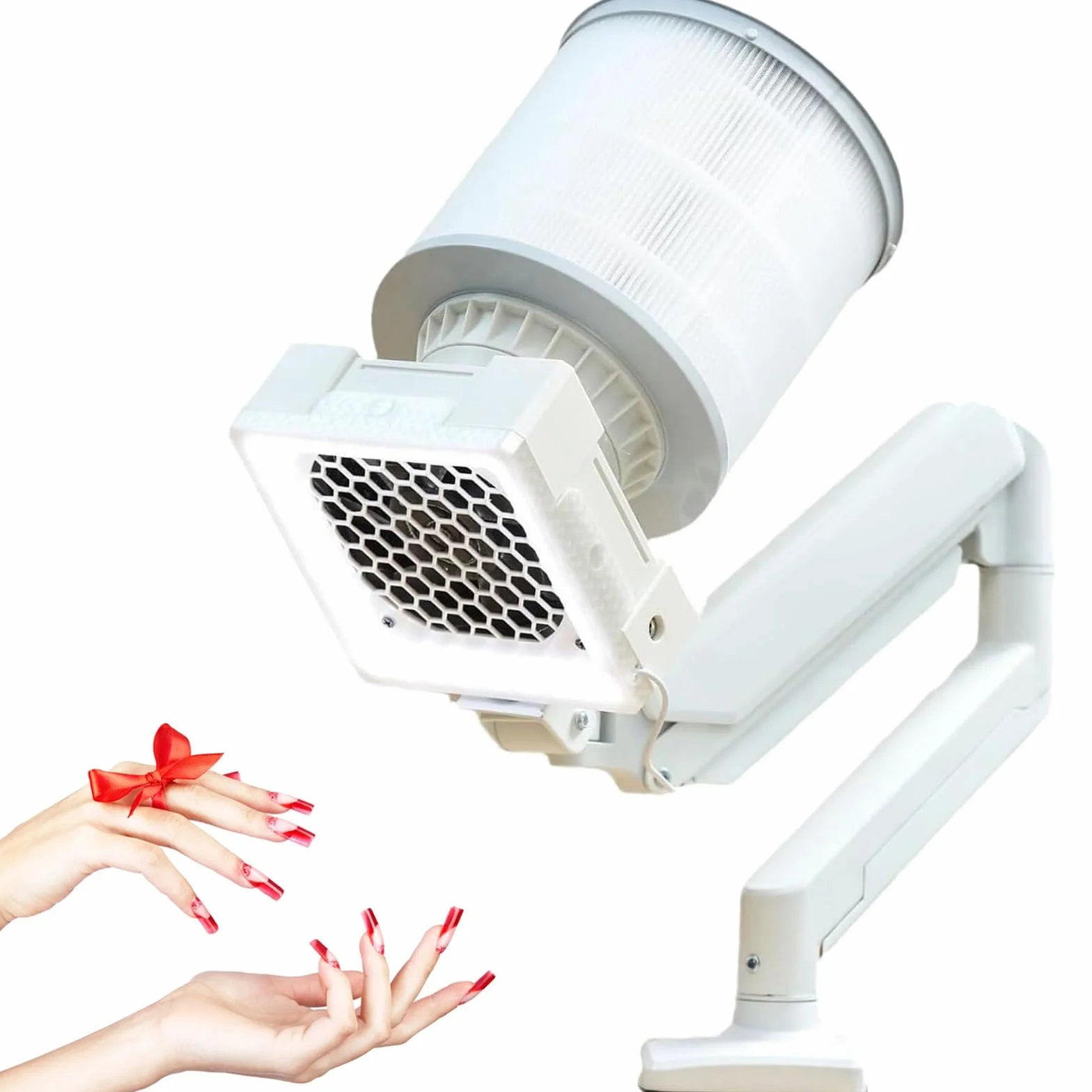 Odkurzacz do paznokci - biurkowy odpylacz z lampą LED, wymiennym filtrem i regulowanym metalowym wspornikiem kątowym do salonu paznokci i użytku domowego, 3 filtry