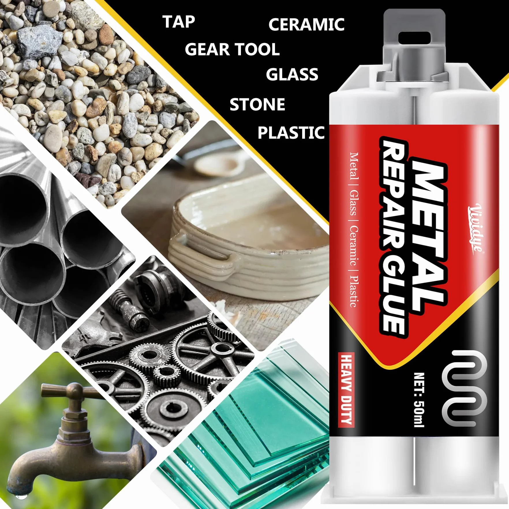 Klej do metalu, ekstra mocny 100 ml, klej 2K ciekłego metalu, odporny na wysokie temperatury klej do spawania ze stali nierdzewnej, stali ocynkowanej, stopu aluminium, miedzi, szkła, ceramiki i "zrób