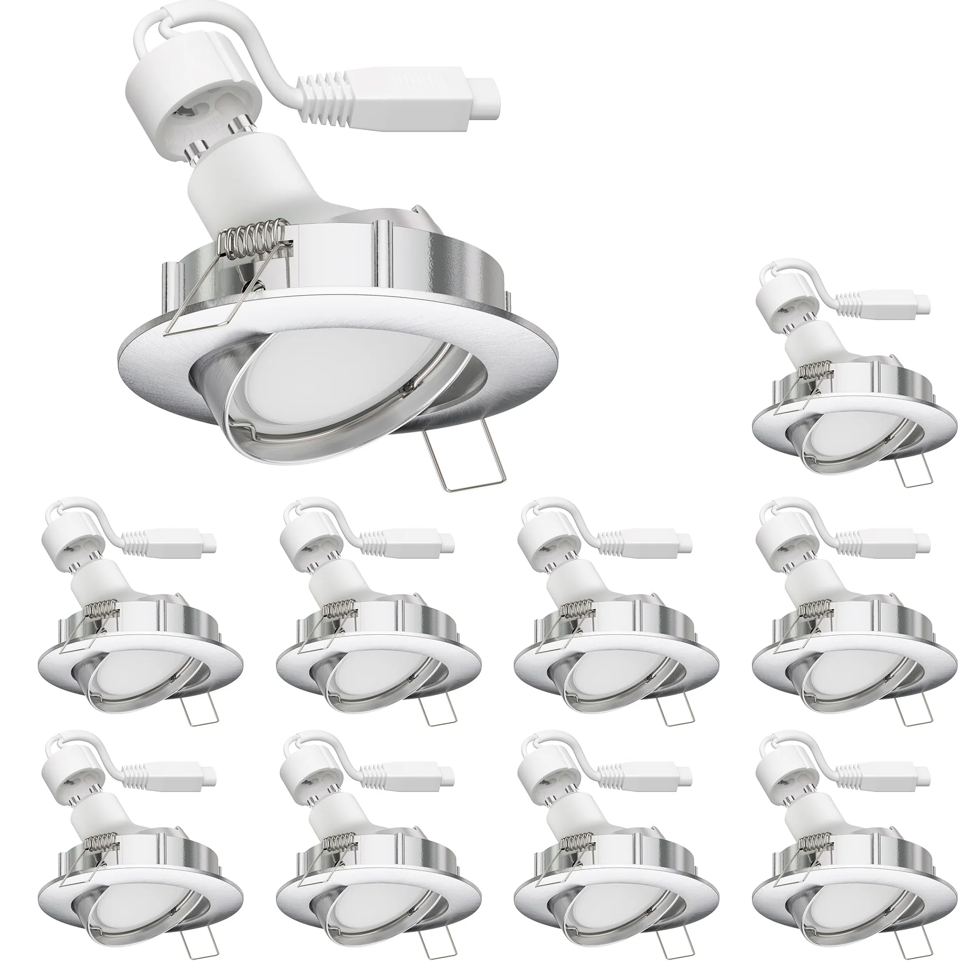 ledscom.de Reflektor wpuszczany LED DEX chrom matowy obrotowy GU49,14W każdy 450lm ciepłobiały okrągły 84mm Ø krąg śrubowy ok. 72-80mm Ø Zestaw 10 szt.