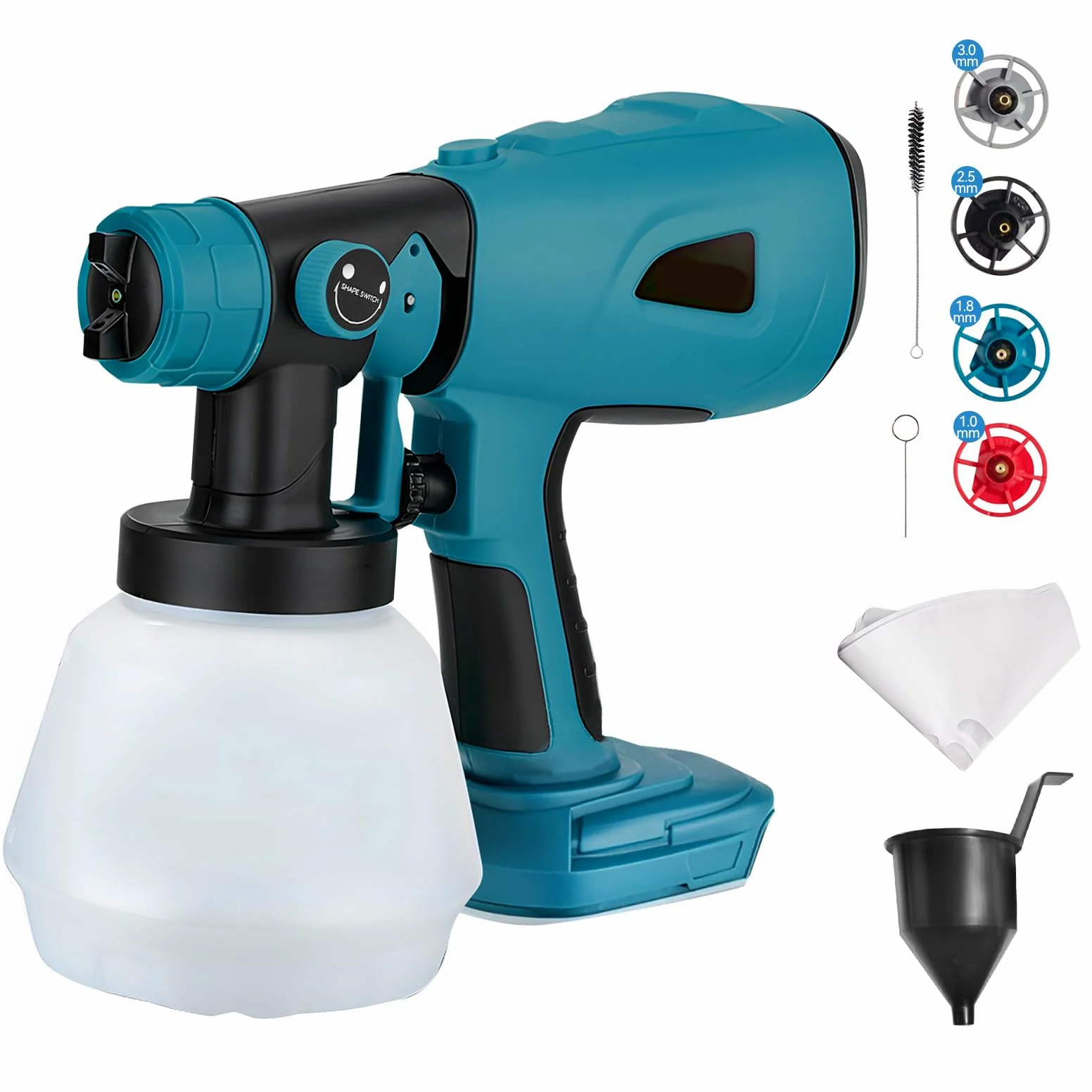 Akumulatorowy pistolet natryskowy do Makita, 18 V, elektryczny pistolet natryskowy 200 W HVLP z 4 dyszami, zbiornik 1000 ml, do mebli mieszkalnych, ogrodzeń, tarasów, ścian, sufitów (bez akumulatora)