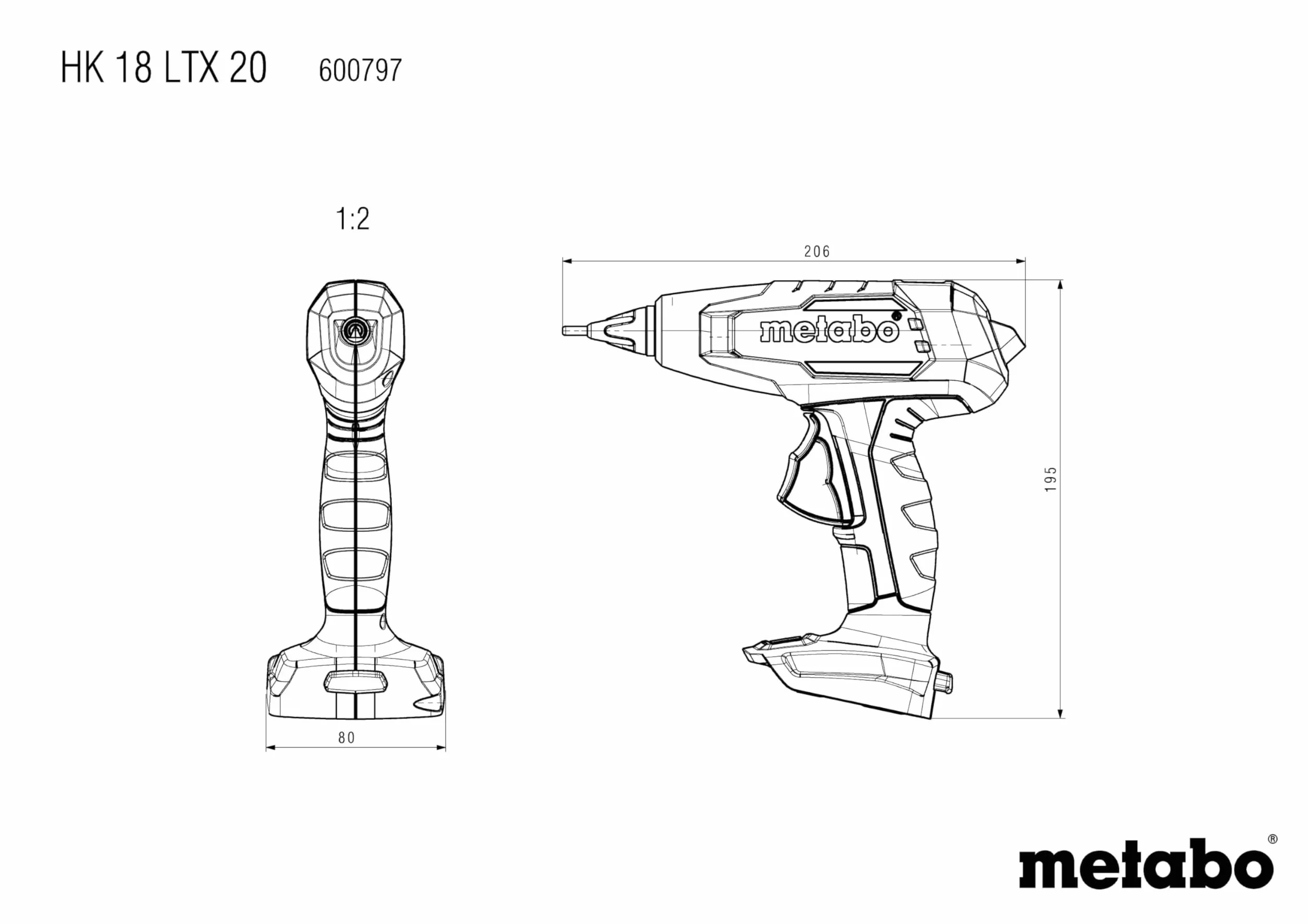 Metabo HK 18 LTX 20 600797850 akumulatorowy pistolet do klejenia na gorąco, 18 V (klej na gorąco, pistolet do klejenia na gorąco z 5 wkładami klejowymi, bez akumulatora + ładowarki)
