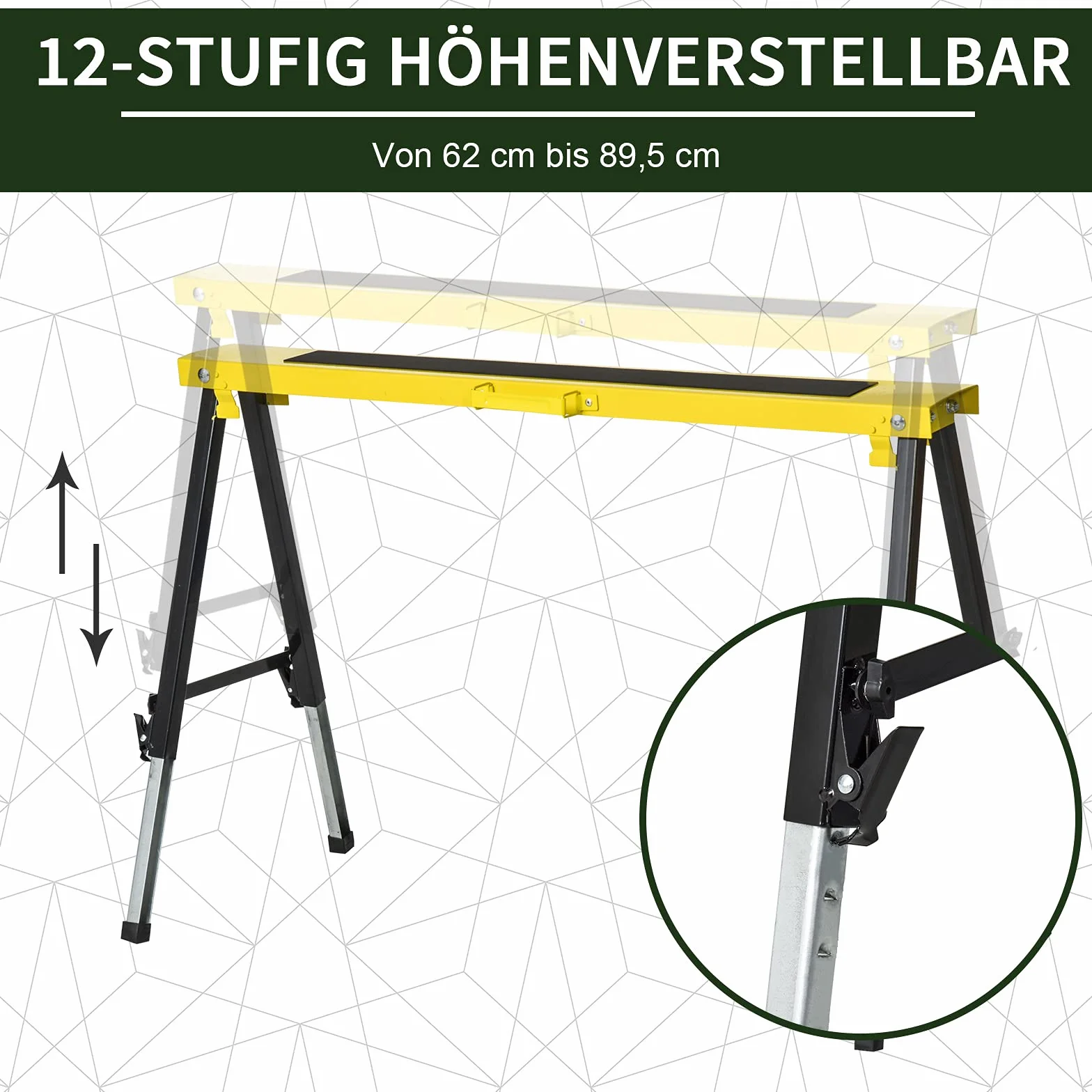 DURHAND zestaw 2 stojaków stojak do cięcia stojak roboczy stojak składany powierzchnia antypoślizgowa stal żółty czarny 100 x 49 x 62–89,5 cm obciążenie 100 kg