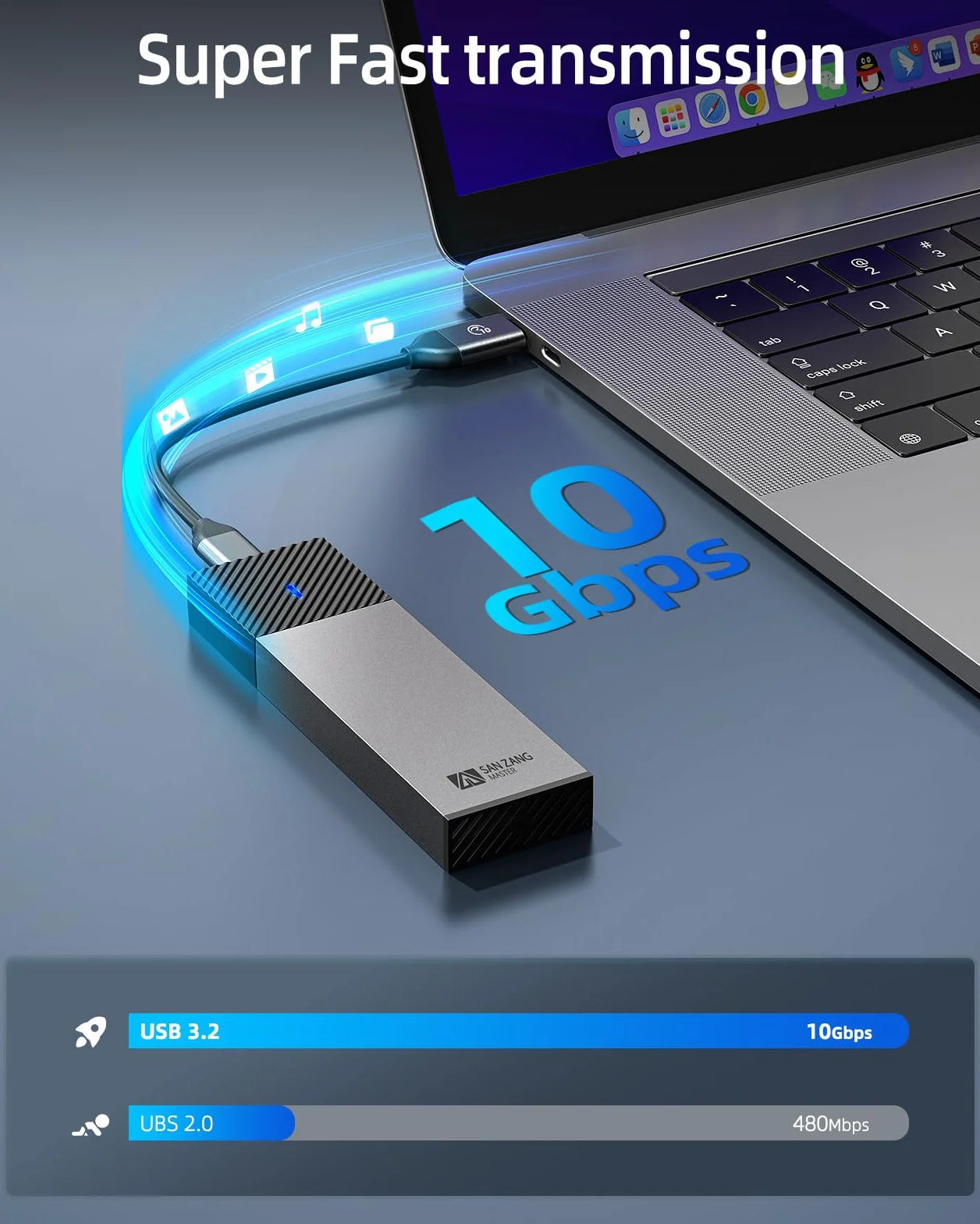 SANZANG M.2 NVMe obudowa SSD z transmisją 10 Gbit/s, USB 3.2 NVME SSD adapter do obudowy 2230 2242 2260 2280 M.2 PCIe NVMe M-Key & M+B Key SSD (bez użycia narzędzi, typ C na A)