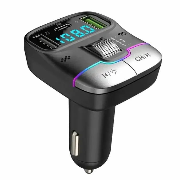 Mp3 Dual USB Qc PD FM Modulator Audio Adapter Ładowarka samochodowa 3D Car Mp3 Player FM Nadajnik Bluetooth 5.3 do samochodu... L (GZ01)