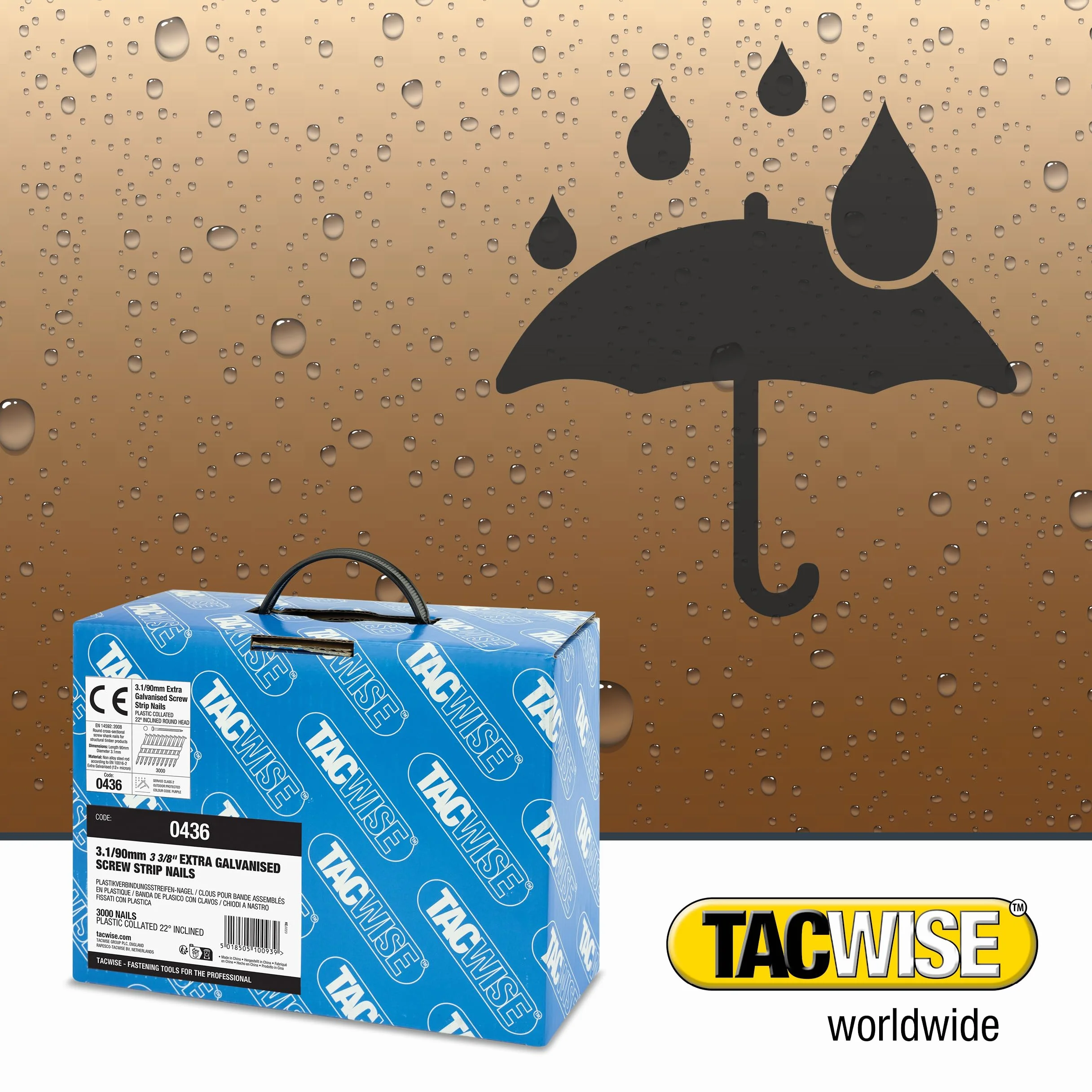 Tacwise 0436 bardzo ocynkowane gwoździe do ramy 3,1/90 mm, okrągła głowica, trzpień śrubowy, nachylenie 22°, wiązane z tworzywa sztucznego, 3000 sztuk