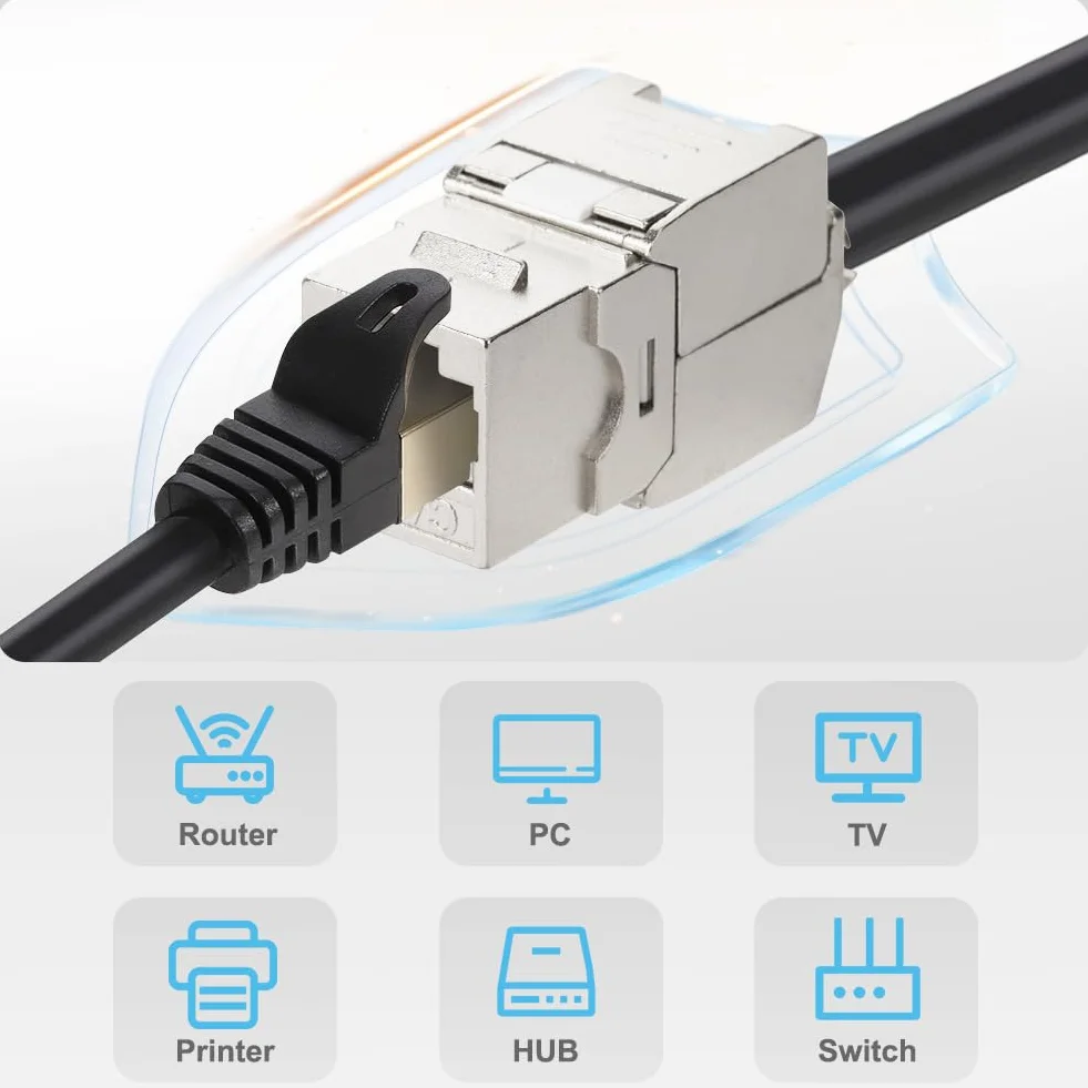 OFFCUP 4 szt. łącznik RJ45, 10 Gb/s Cat7 nieekranowane gniazdo Keystone, aluminiowy żeński na żeński prosty moduł Ethernet In-Line, stopniowe złącze Ethernet bez użycia narzędzi
