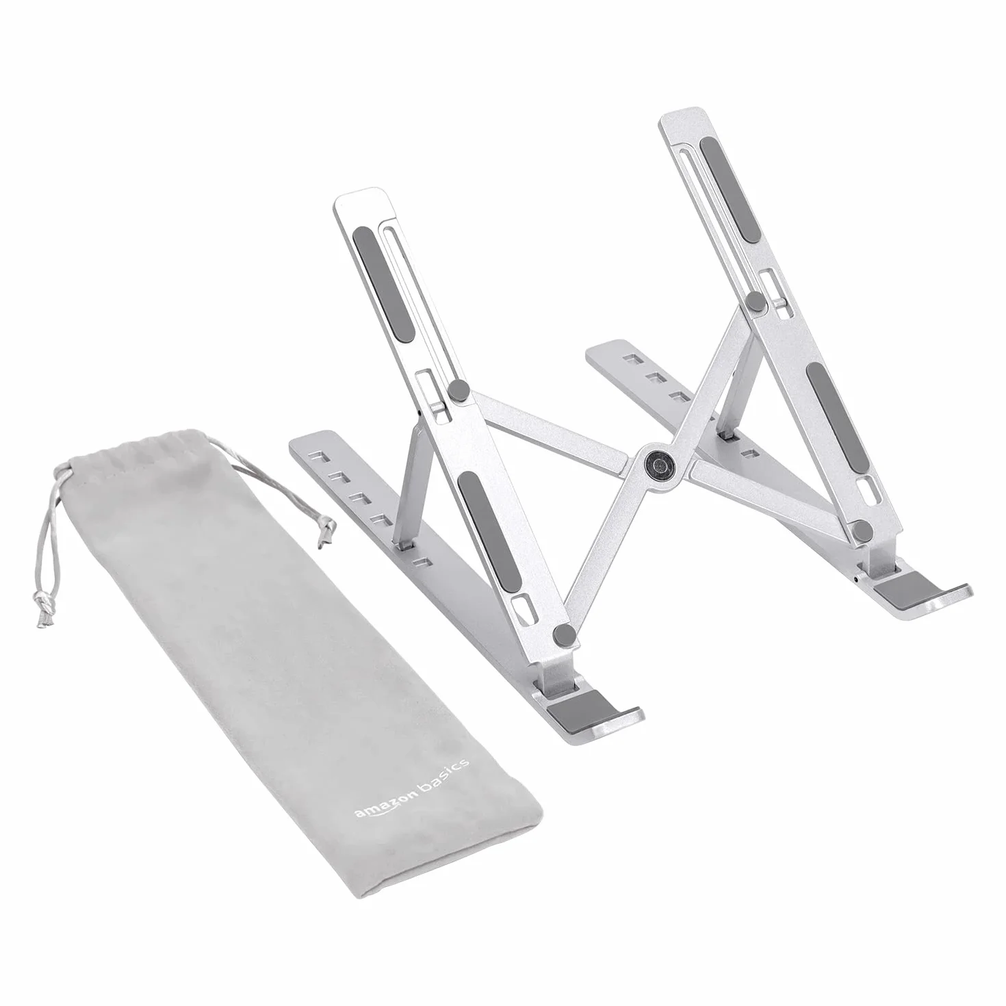 Amazon Basics – regulowana, ergonomiczna podstawka pod laptopa z wyciągiem ciepła, bezstopniowa regulacja wysokości i kąta nachylenia