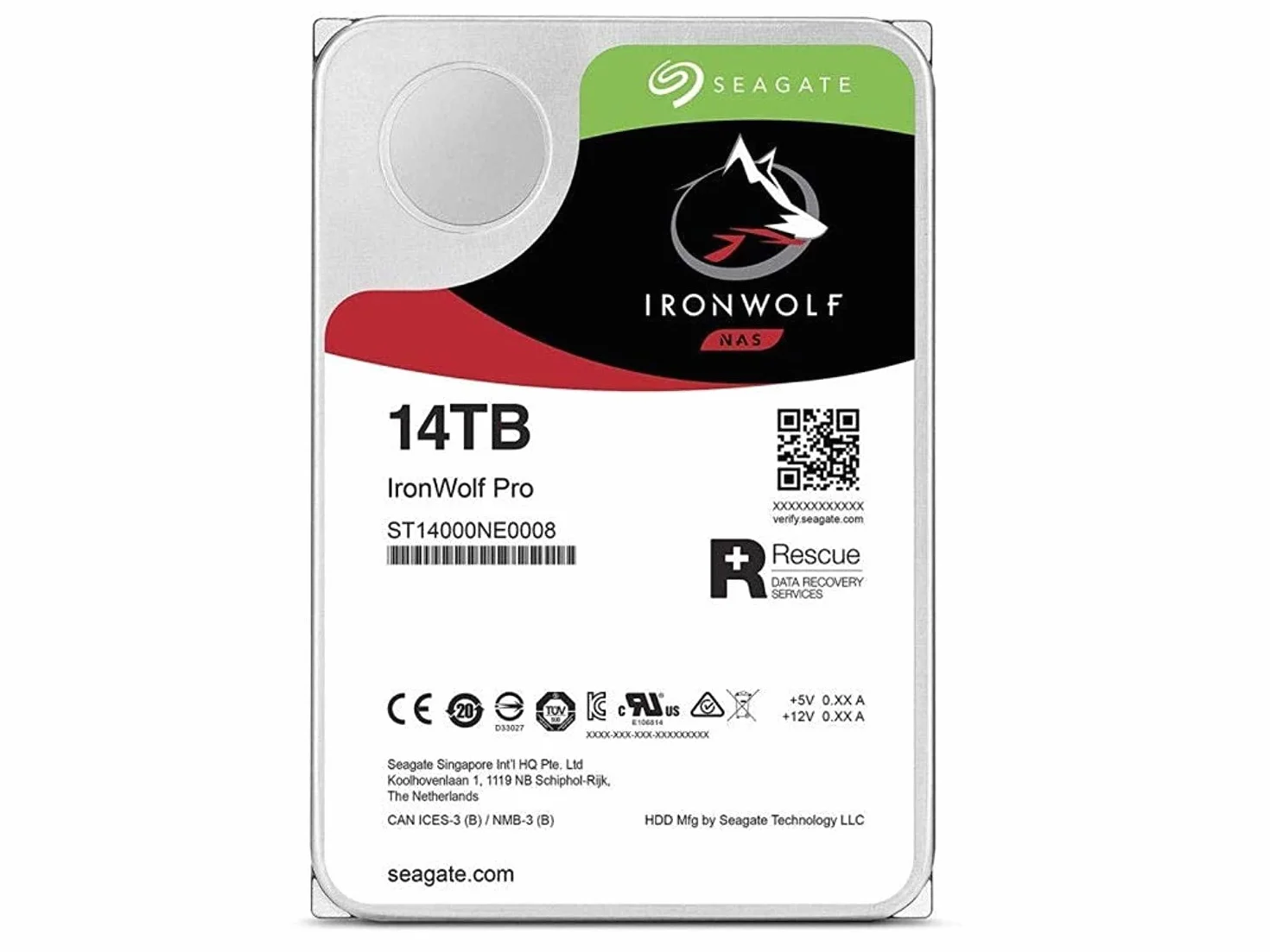 Seagate IronWolf Pro 14 TB HDD, wewnętrzny dysk twardy NAS (8,9 cm (3,5 cala), 7200 obr./min, pamięć podręczna 256 MB, SATA 6 GB/s), srebrny) model: ST14000NEZ008 (ST14000NE0008), FFP